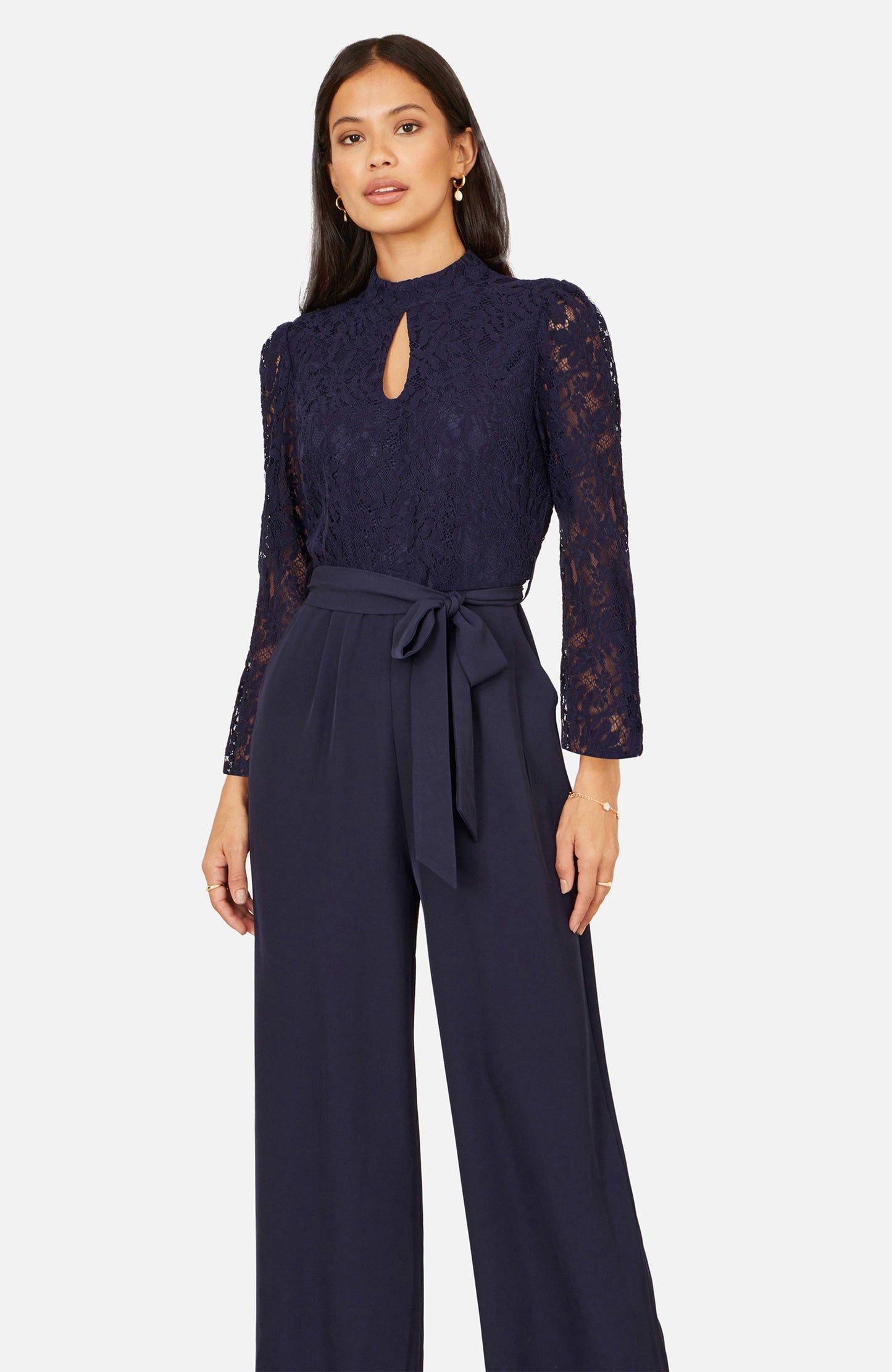 Yumi Navy Lace Applique Jumpsuit