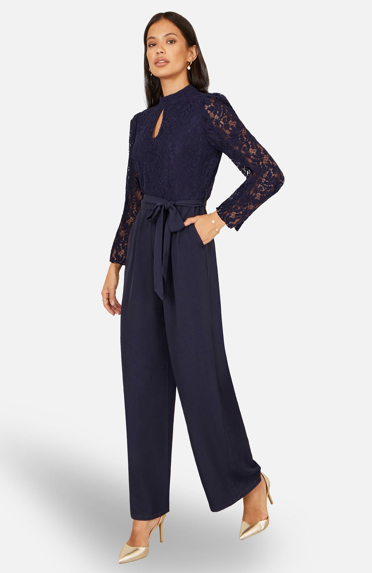 Yumi Navy Lace Applique Jumpsuit