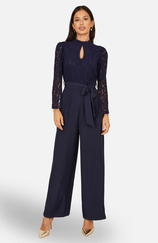 Yumi Navy Lace Applique Jumpsuit