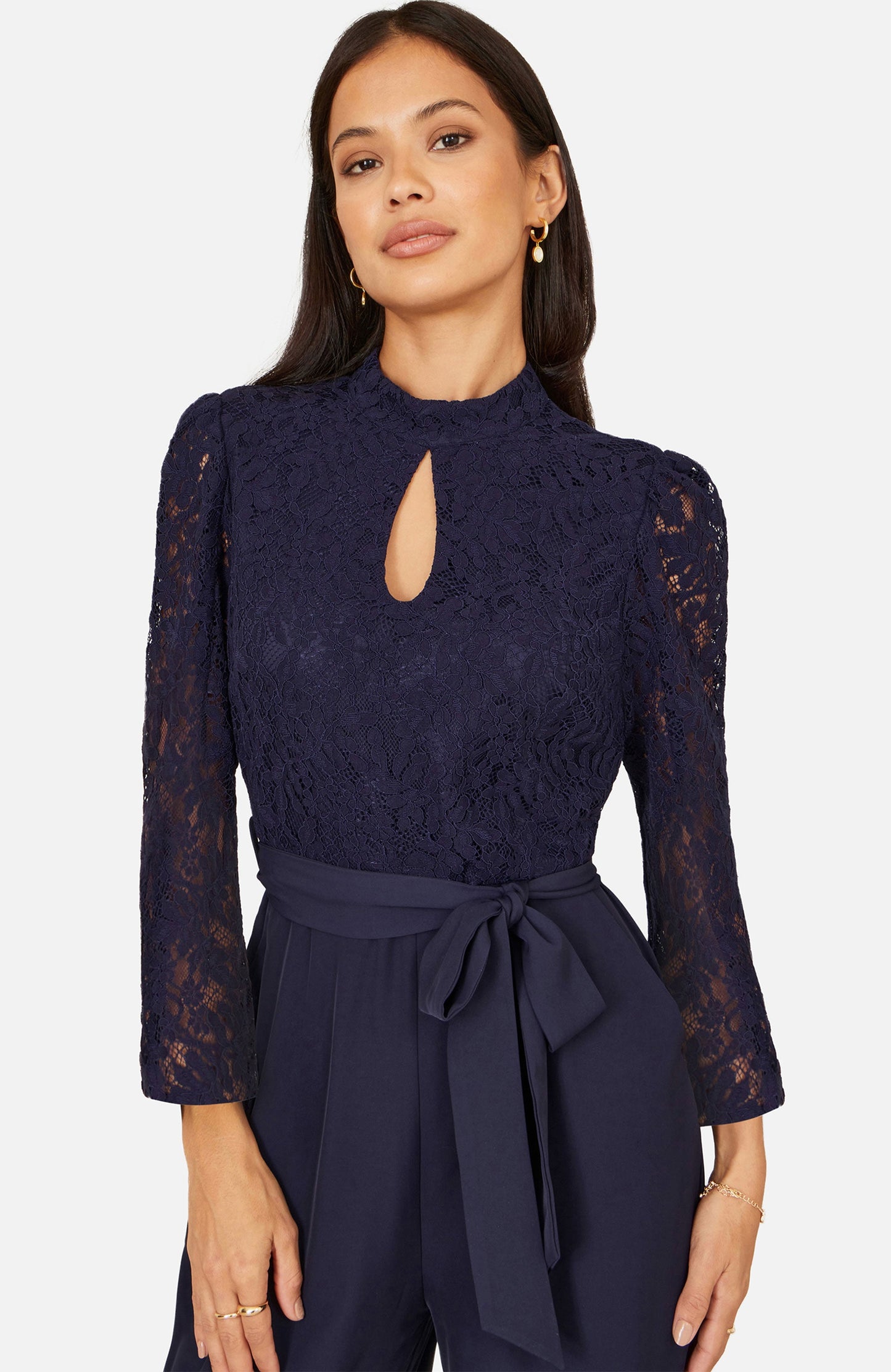 Yumi Navy Lace Applique Jumpsuit