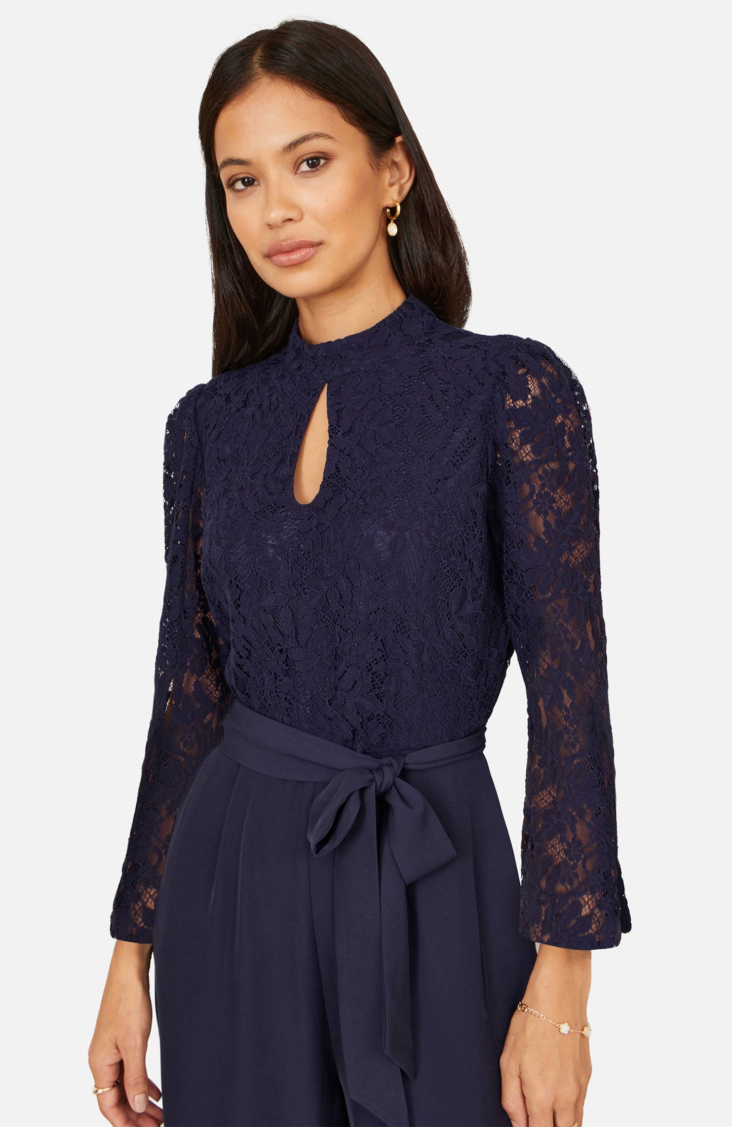 Yumi Navy Lace Applique Jumpsuit