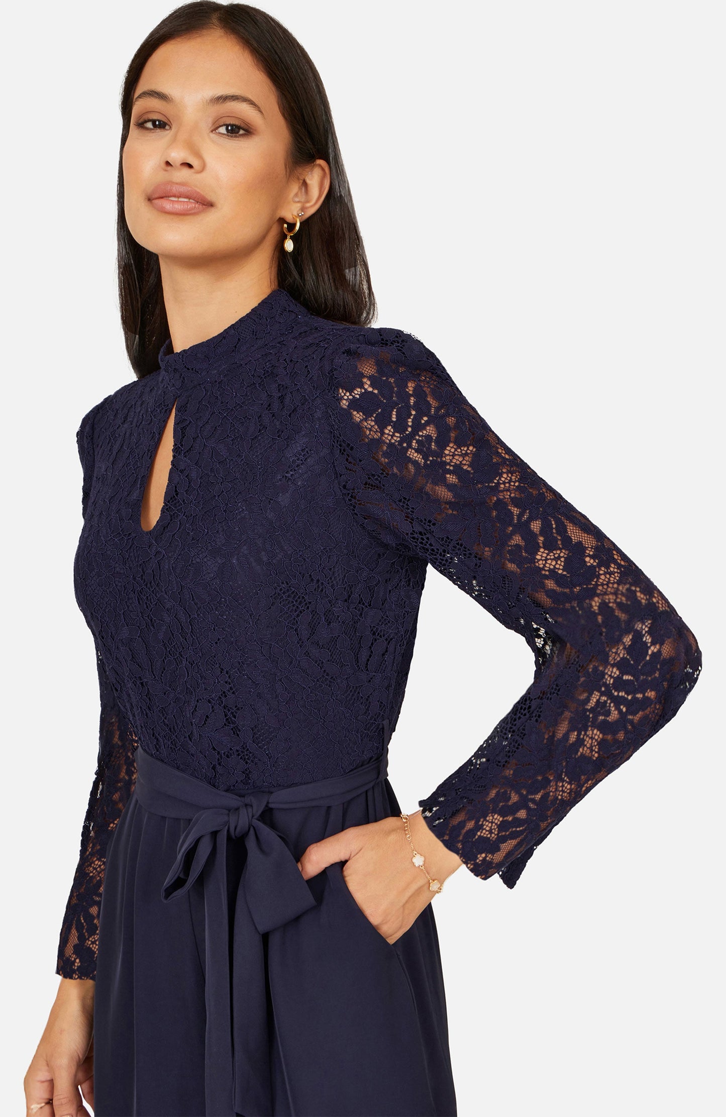 Yumi Navy Lace Applique Jumpsuit