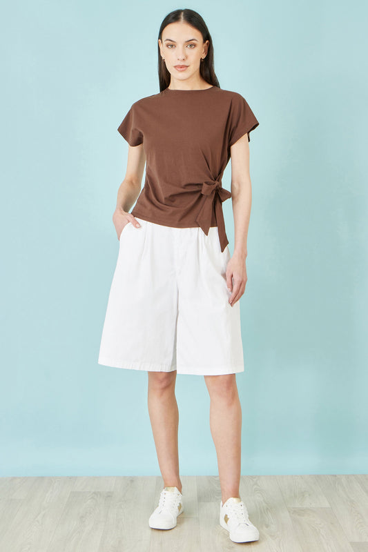 Yumi White Cotton Bermuda Shorts