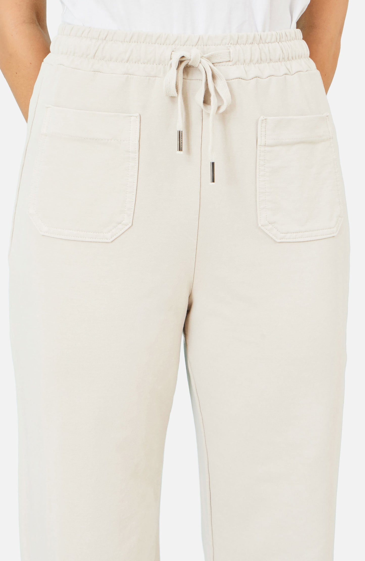 Yumi Cream Relaxed Stretch Wide Leg Trousers With Pockets