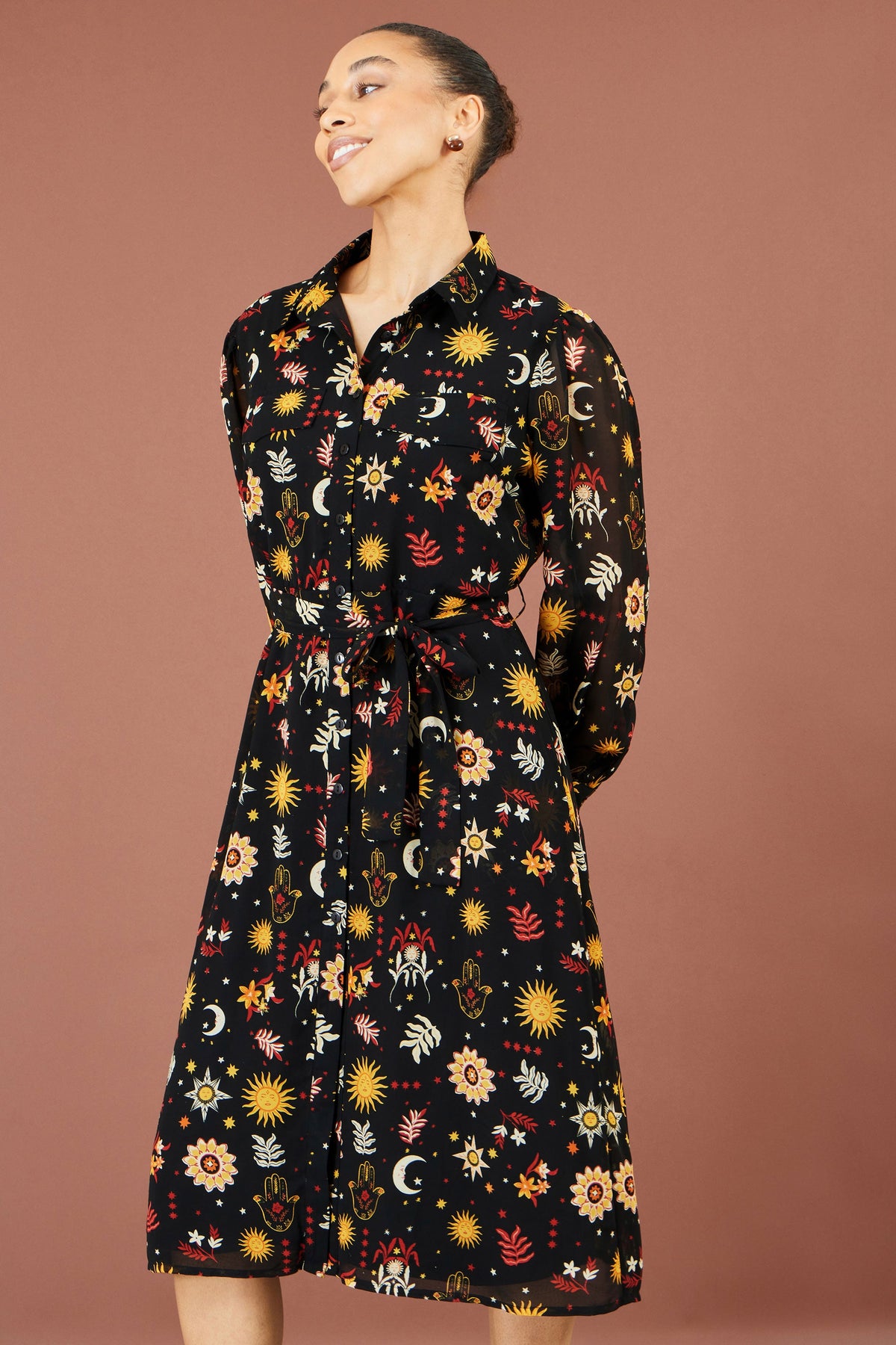 Yumi Black Cosmic Midi Shirt Dress