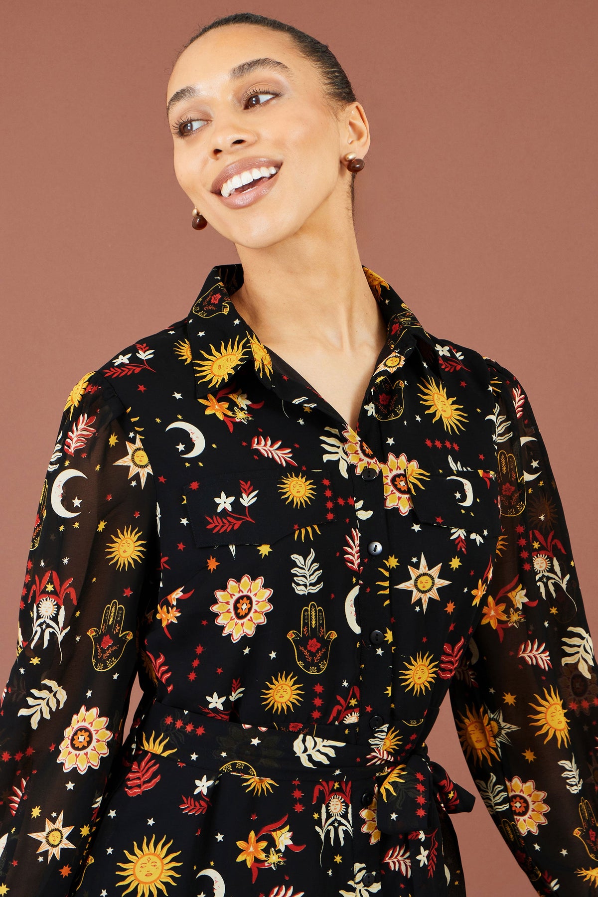 Yumi Black Cosmic Midi Shirt Dress