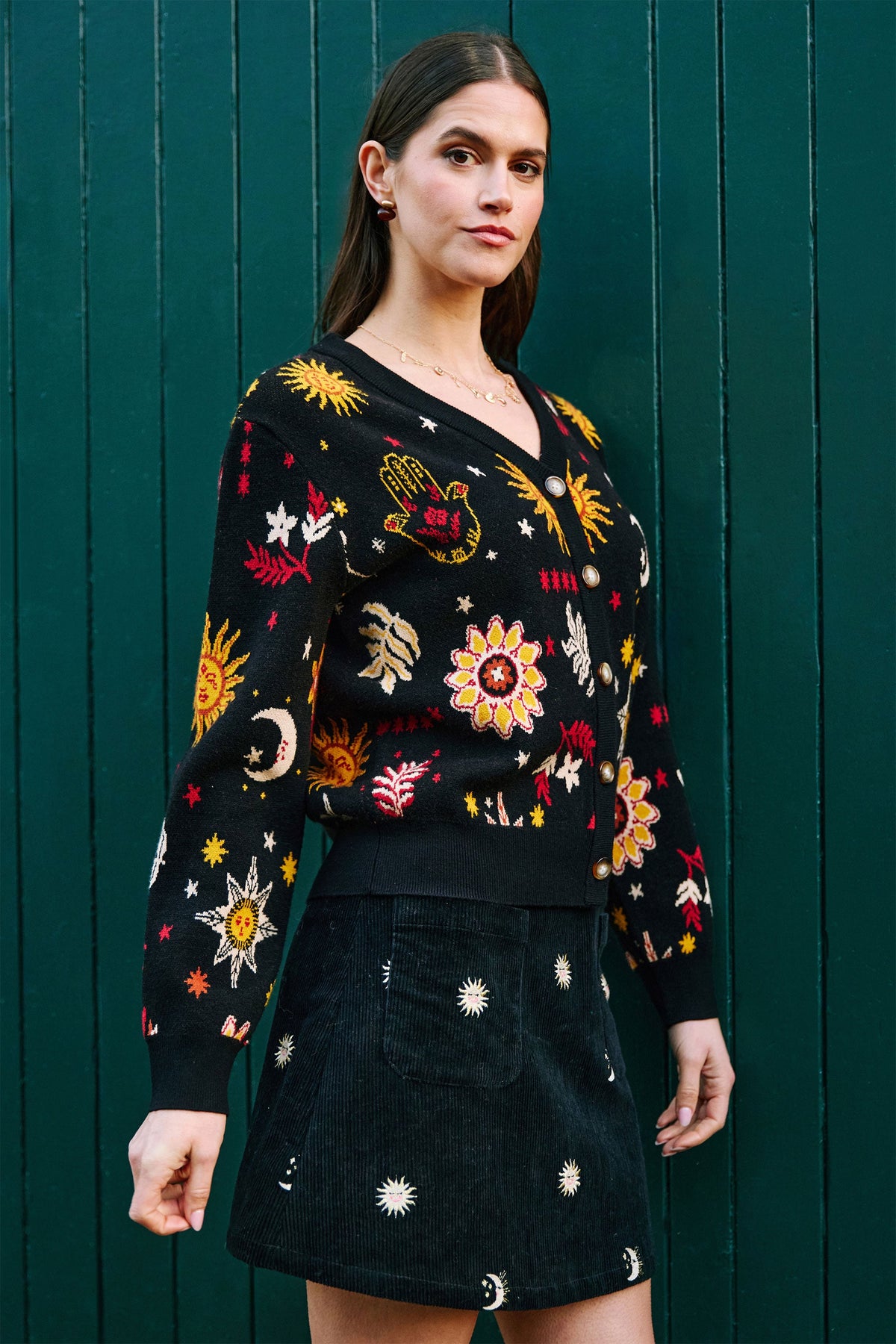 Yumi Black Cosmic Intarsia Cardigan
