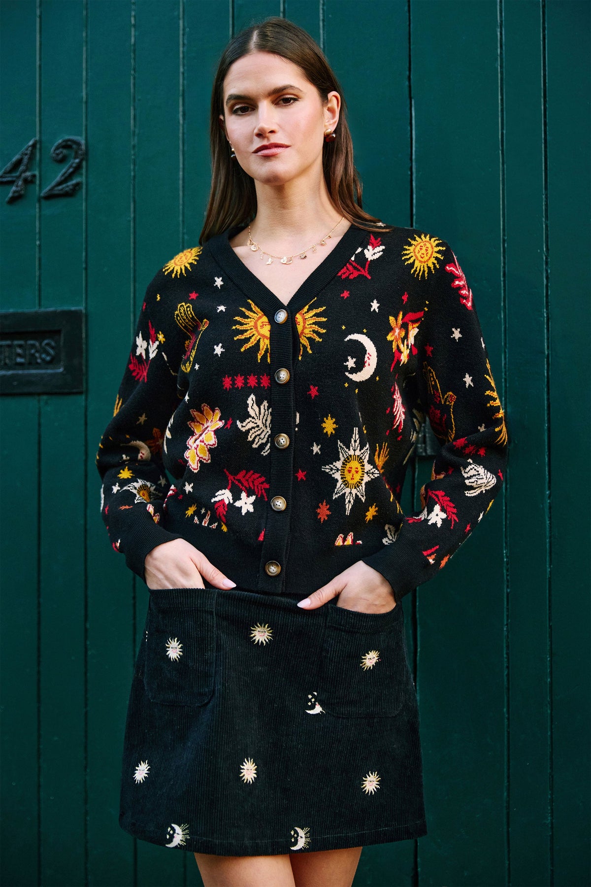 Yumi Black Cosmic Intarsia Cardigan