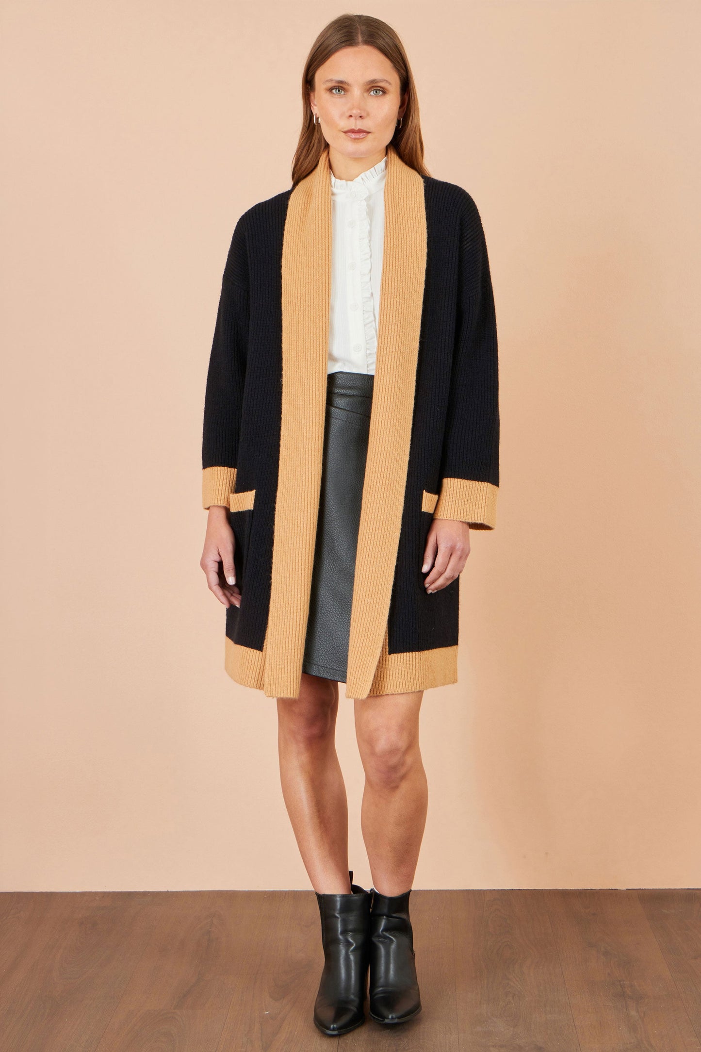 Yumi Black Open Cardigan With Contrast Border