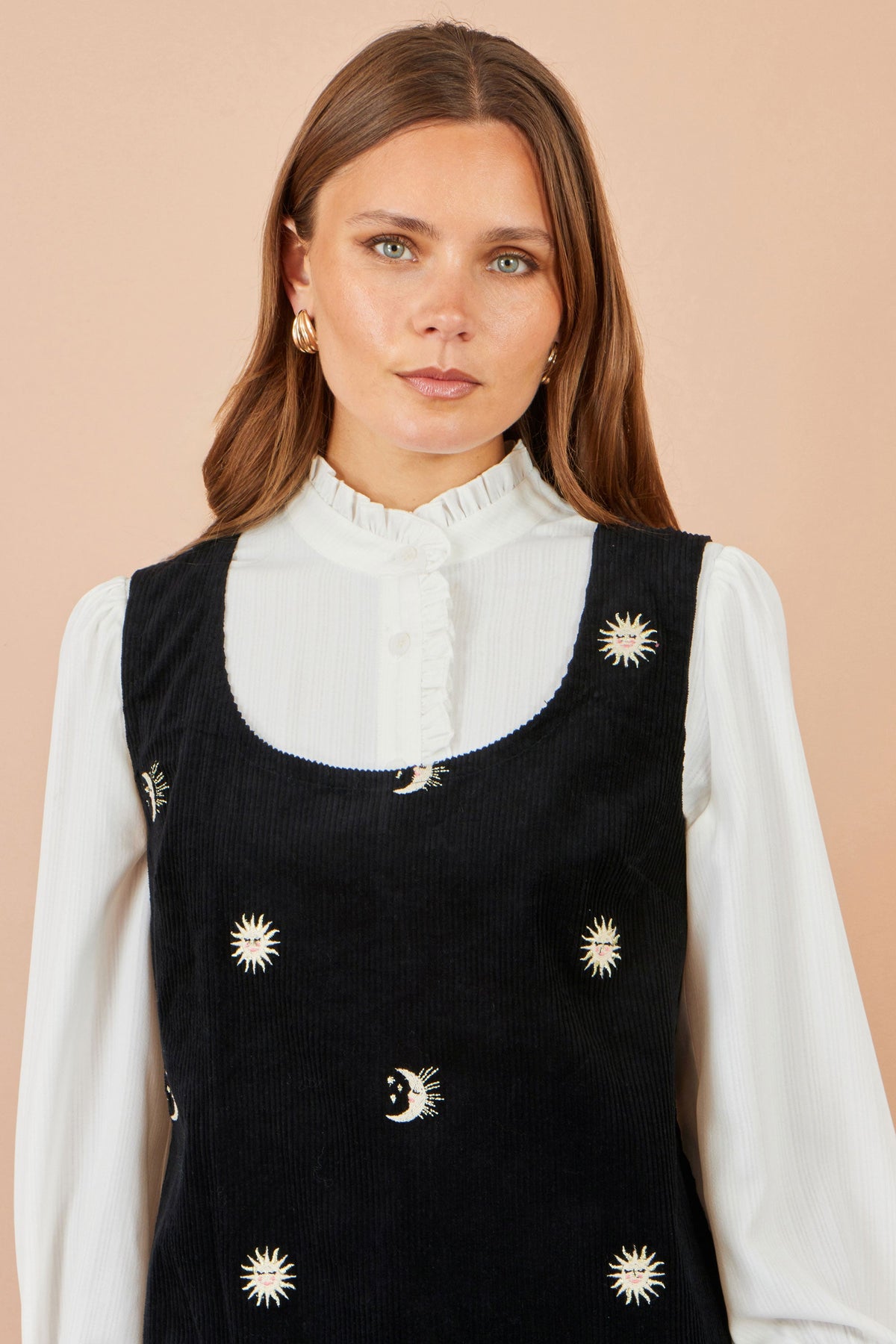 Yumi Black Cotton Cosmic Cord Pinafore Dress