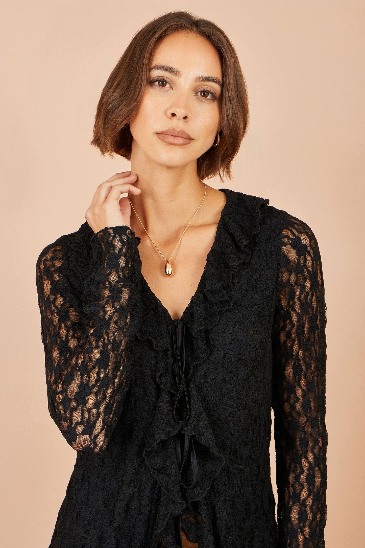 Yumi Black Ruffle Lace Top