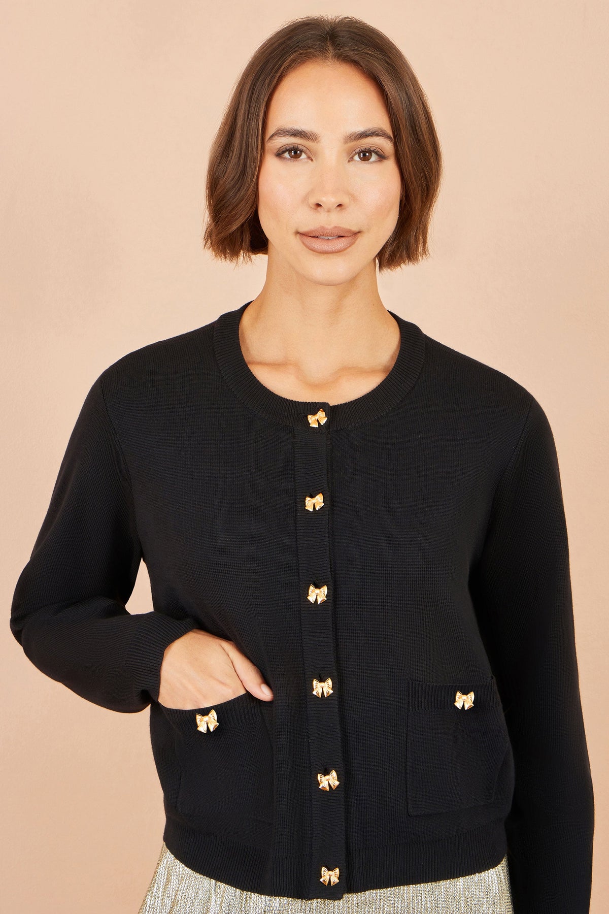 Yumi Black Bow Button Cardigan
