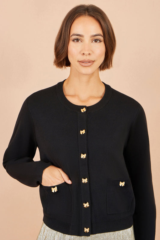Yumi Black Bow Button Cardigan