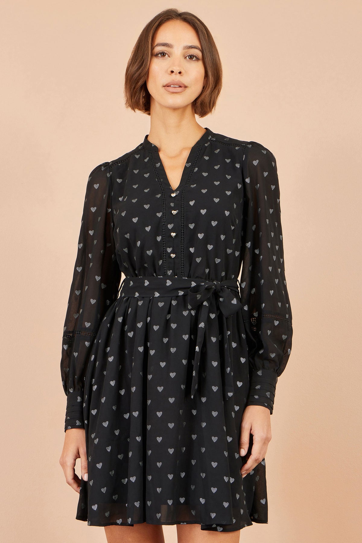 Yumi Black Heart Print Mini Dress