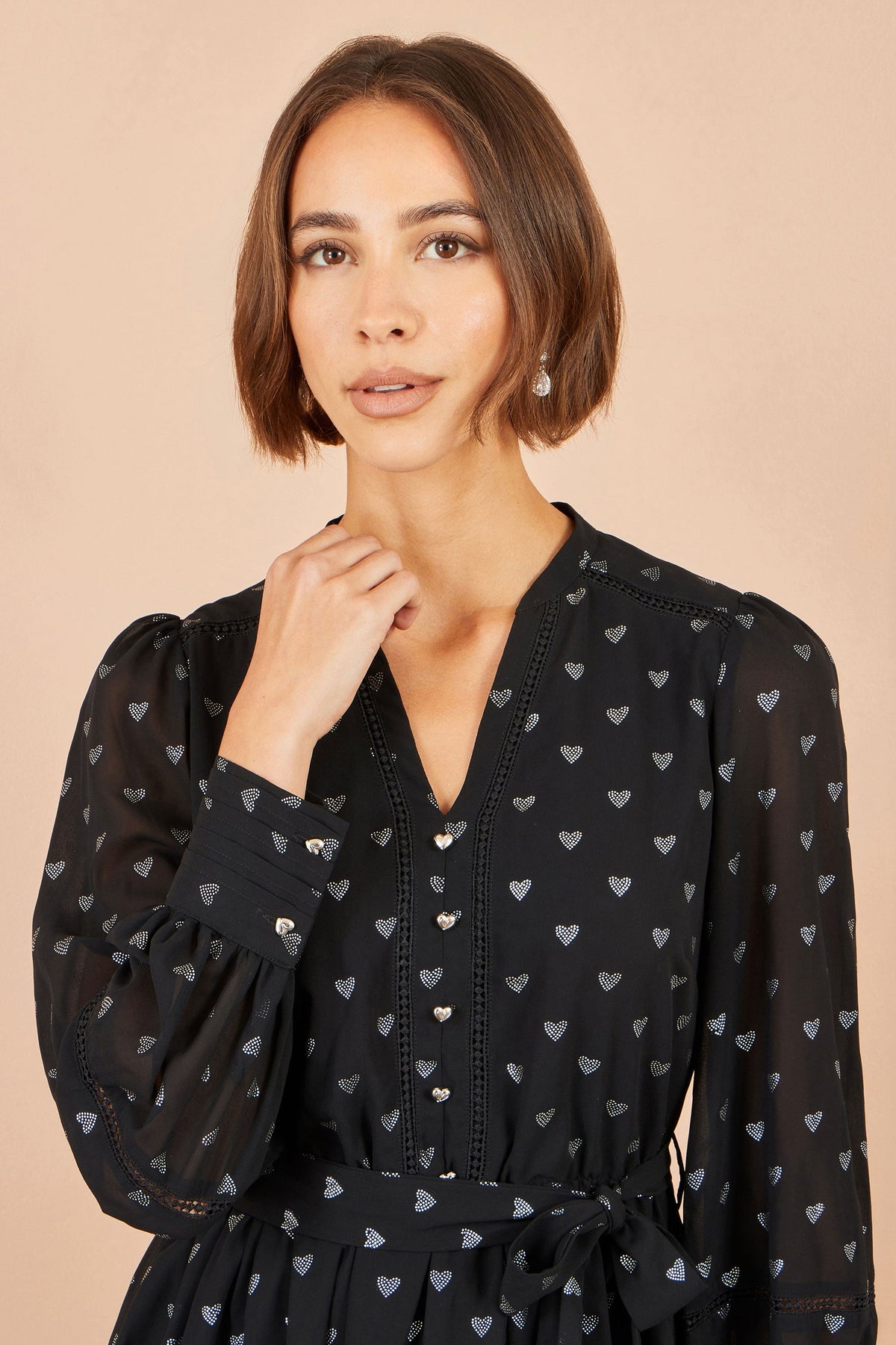 Yumi Black Heart Print Mini Dress