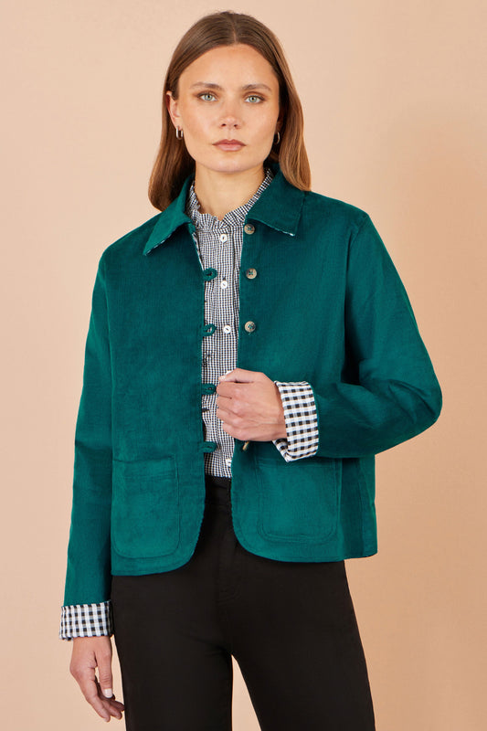 Yumi Teal Cord Reversible Gingham Jacket