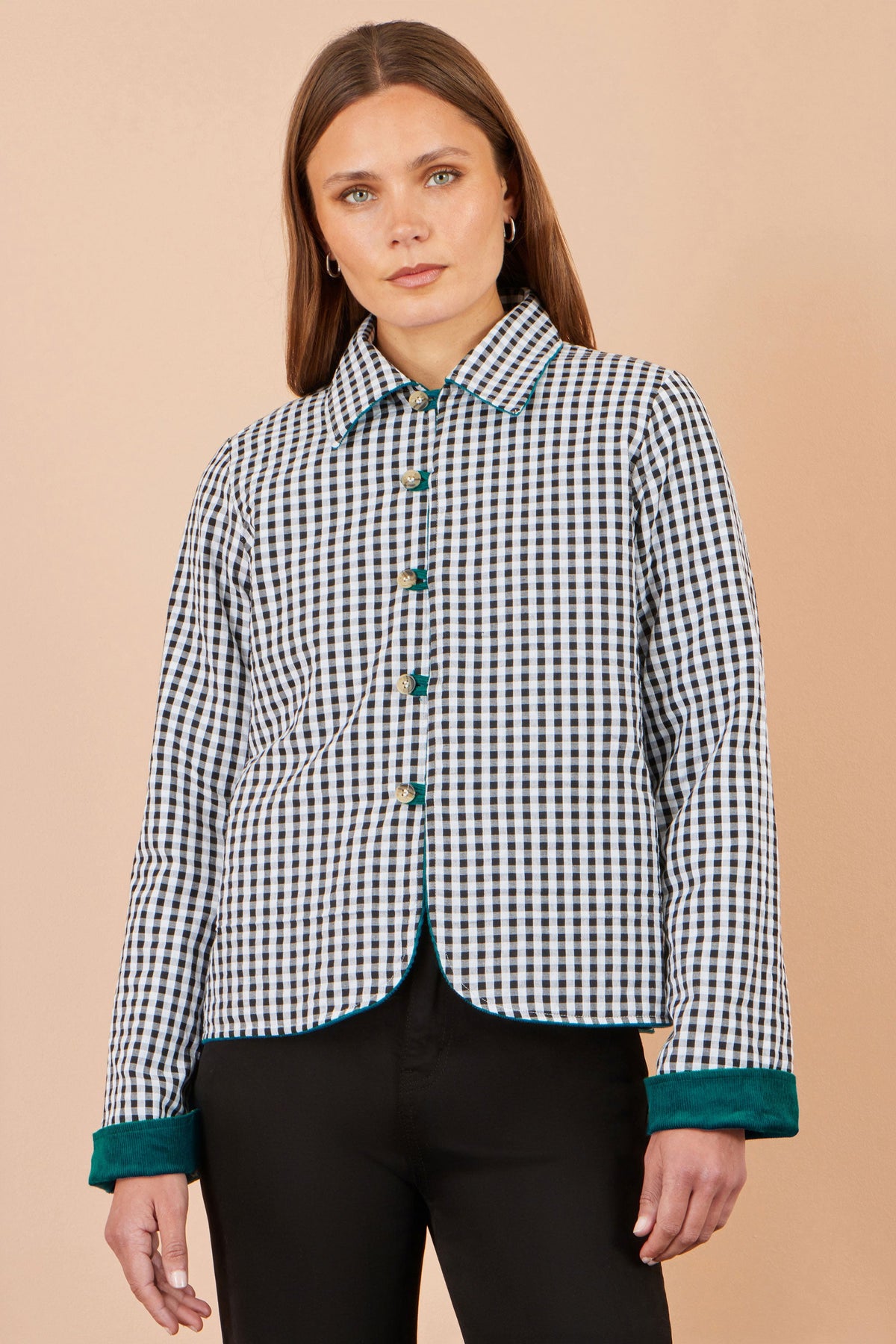 Yumi Teal Cord Reversible Gingham Jacket