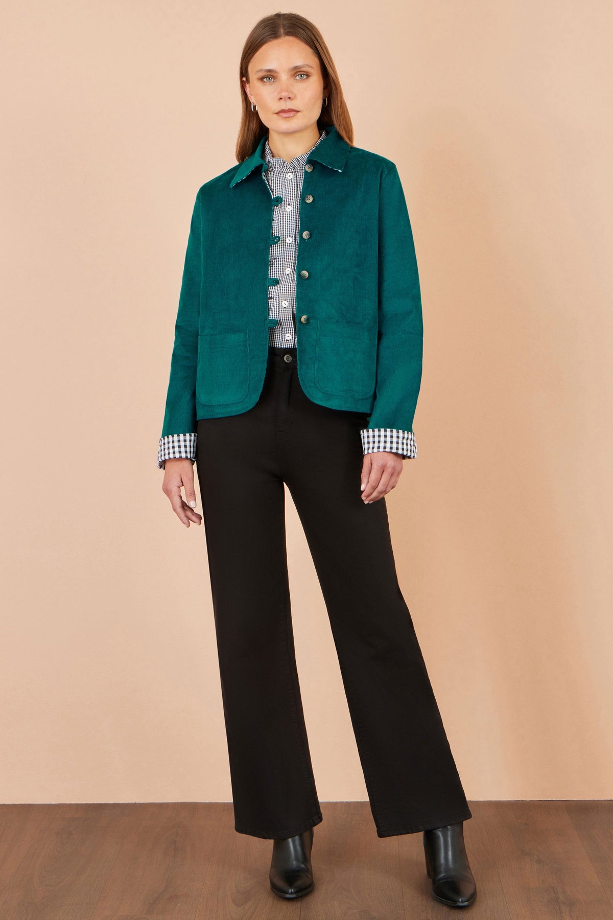 Yumi Teal Cord Reversible Gingham Jacket