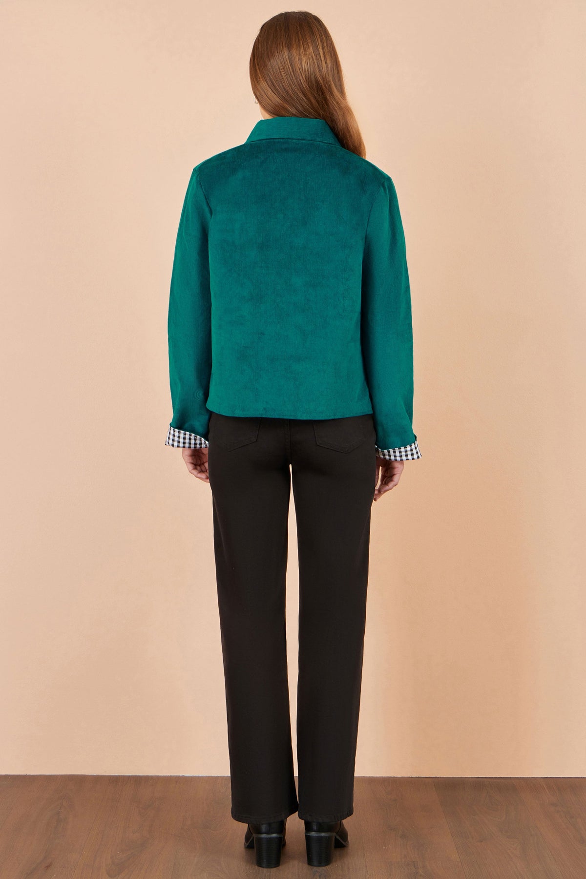 Yumi Teal Cord Reversible Gingham Jacket