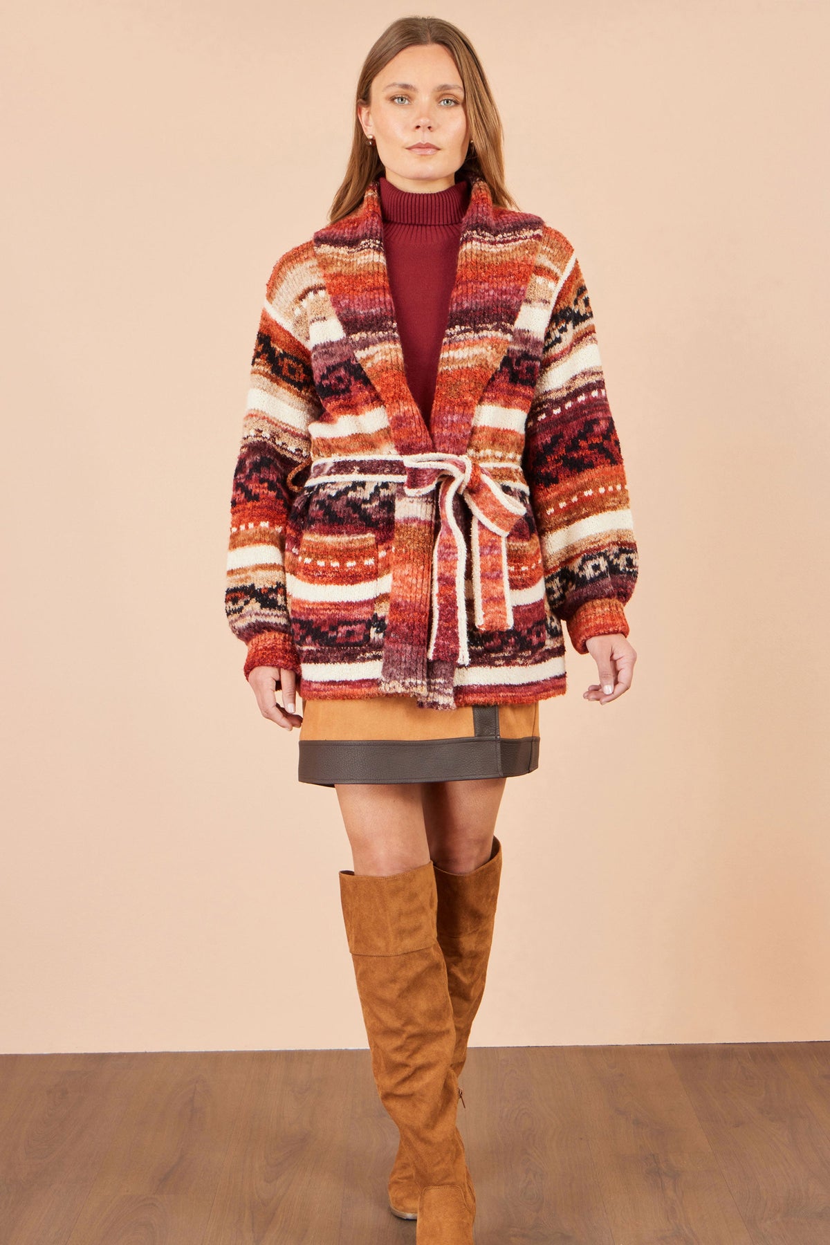 Yumi Orange Stripe Fairisle Soft Wrap Cardigan