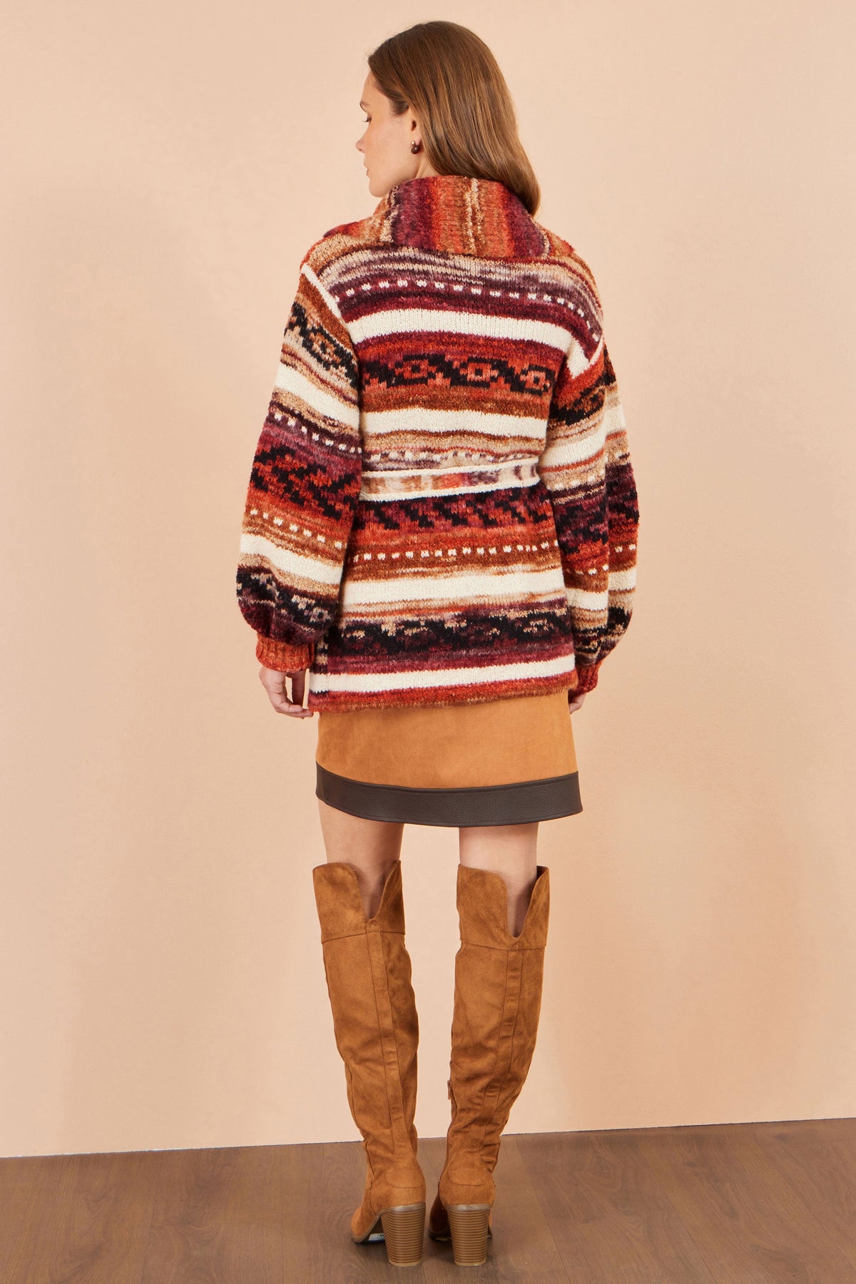 Yumi Orange Stripe Fairisle Soft Wrap Cardigan