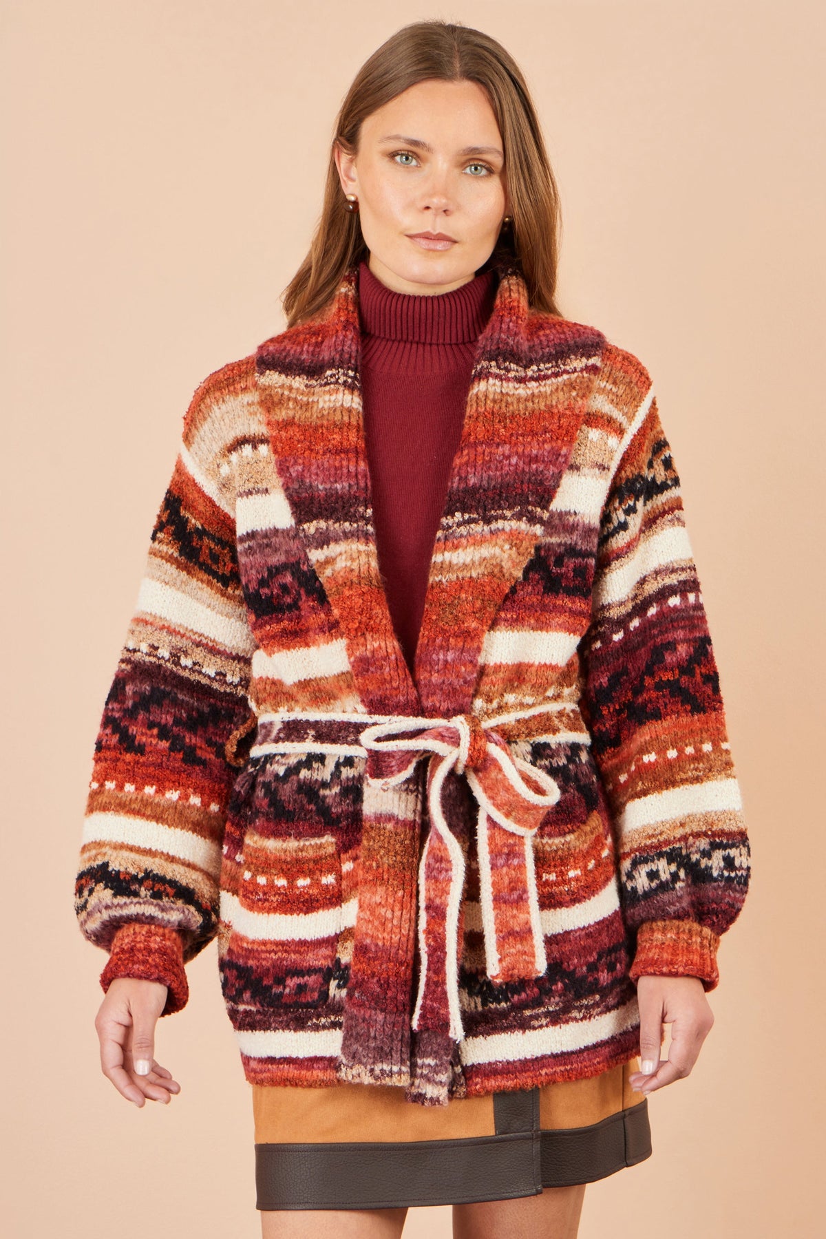 Yumi Orange Stripe Fairisle Soft Wrap Cardigan