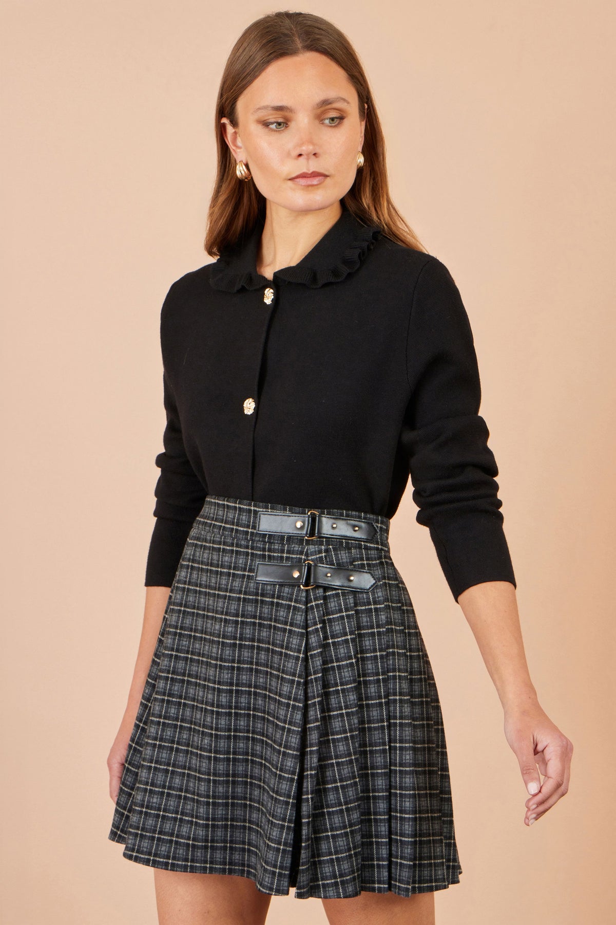 Yumi Black Check Pleated Mini Skirt
