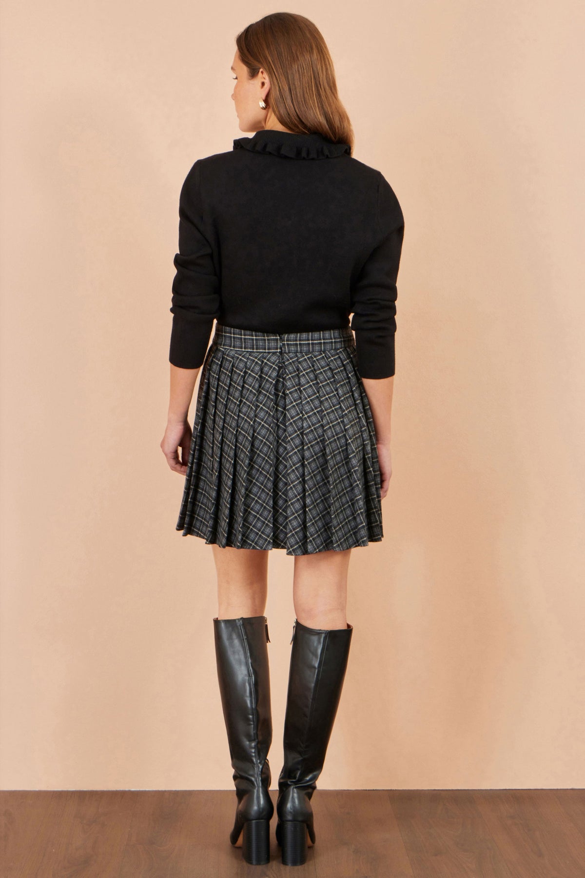 Yumi Black Check Pleated Mini Skirt