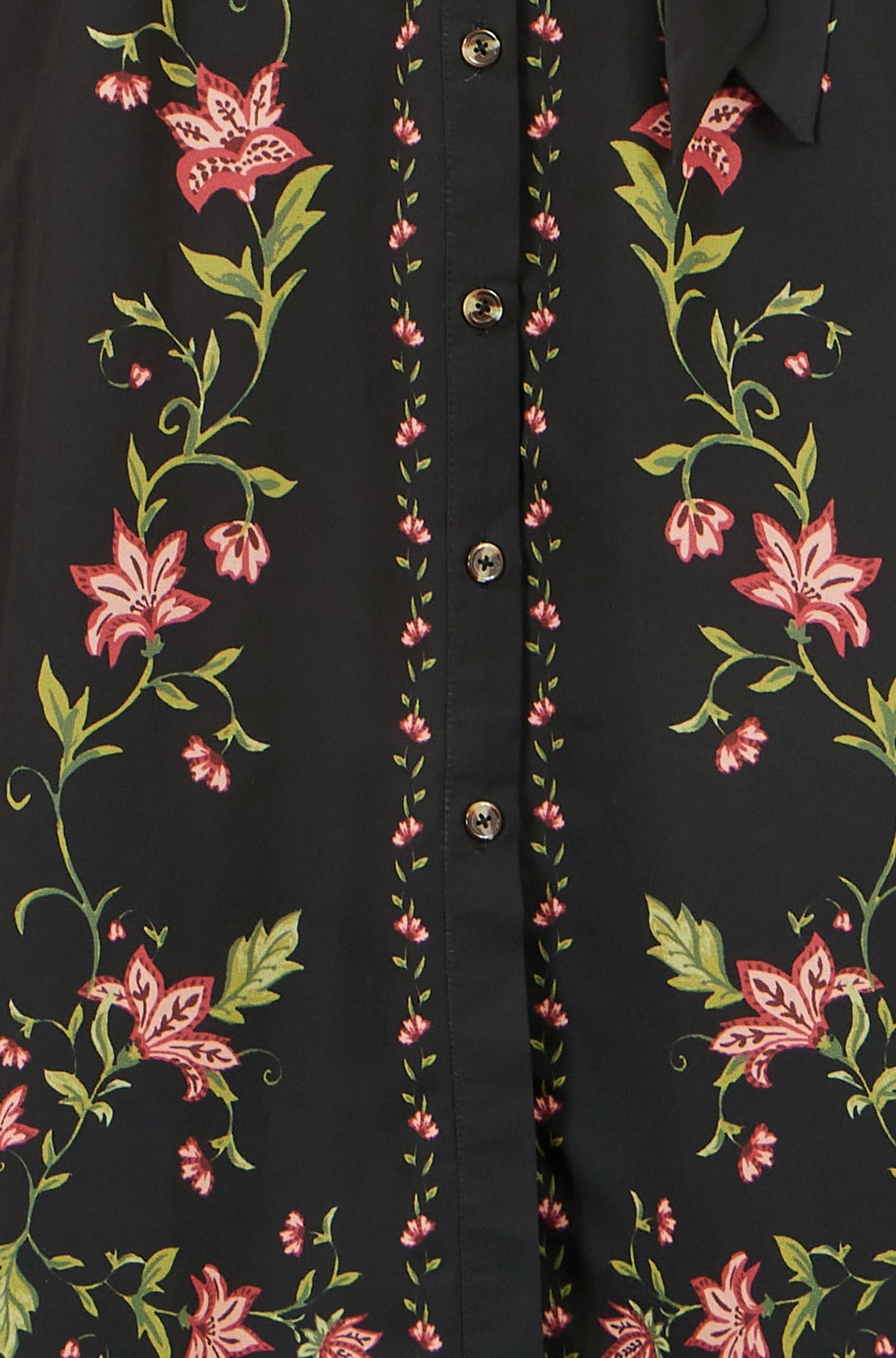 Yumi Black Floral Placement Midi Shirt Dress