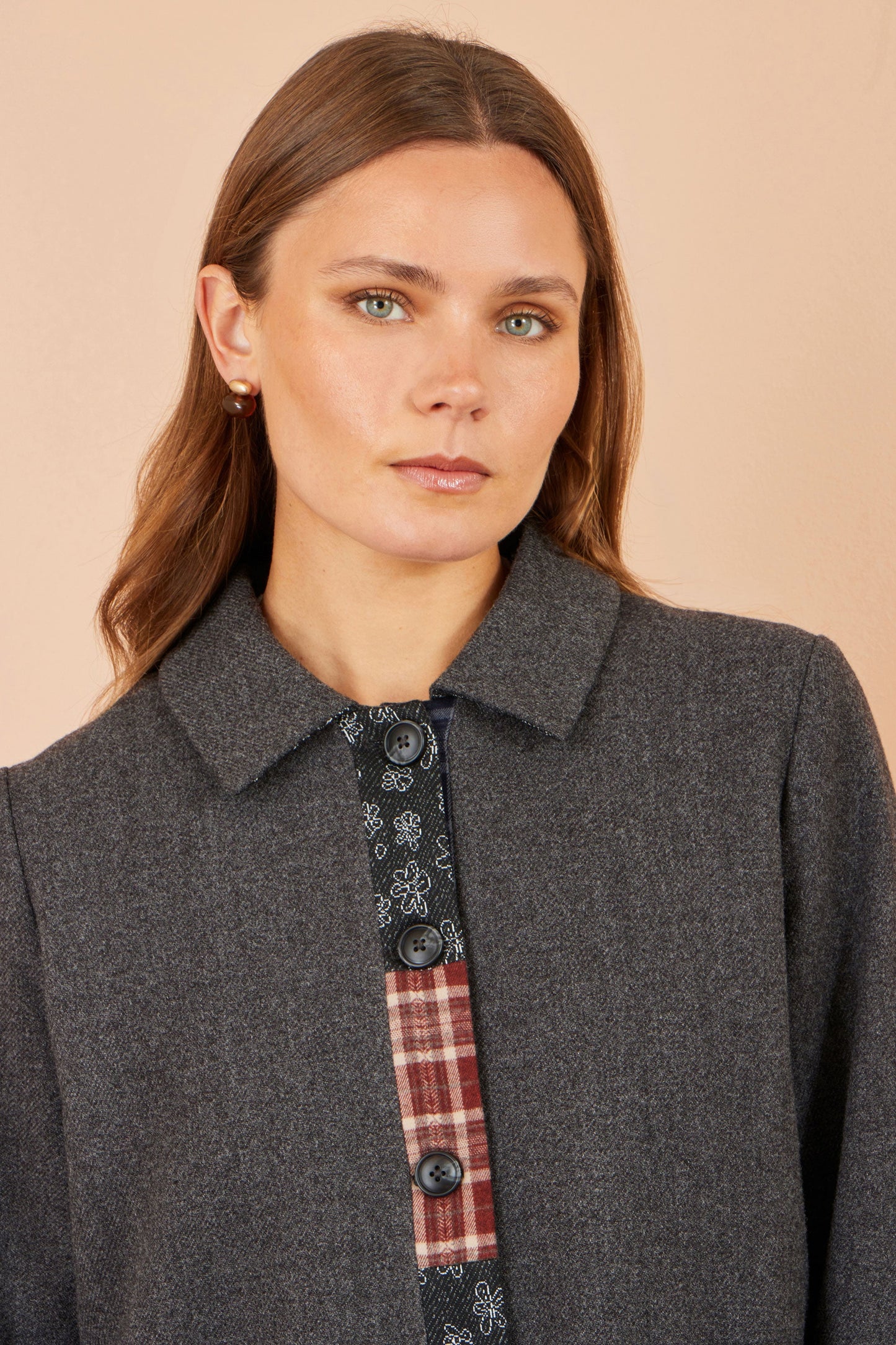 Yumi Grey Patchwork Boxy Jacket