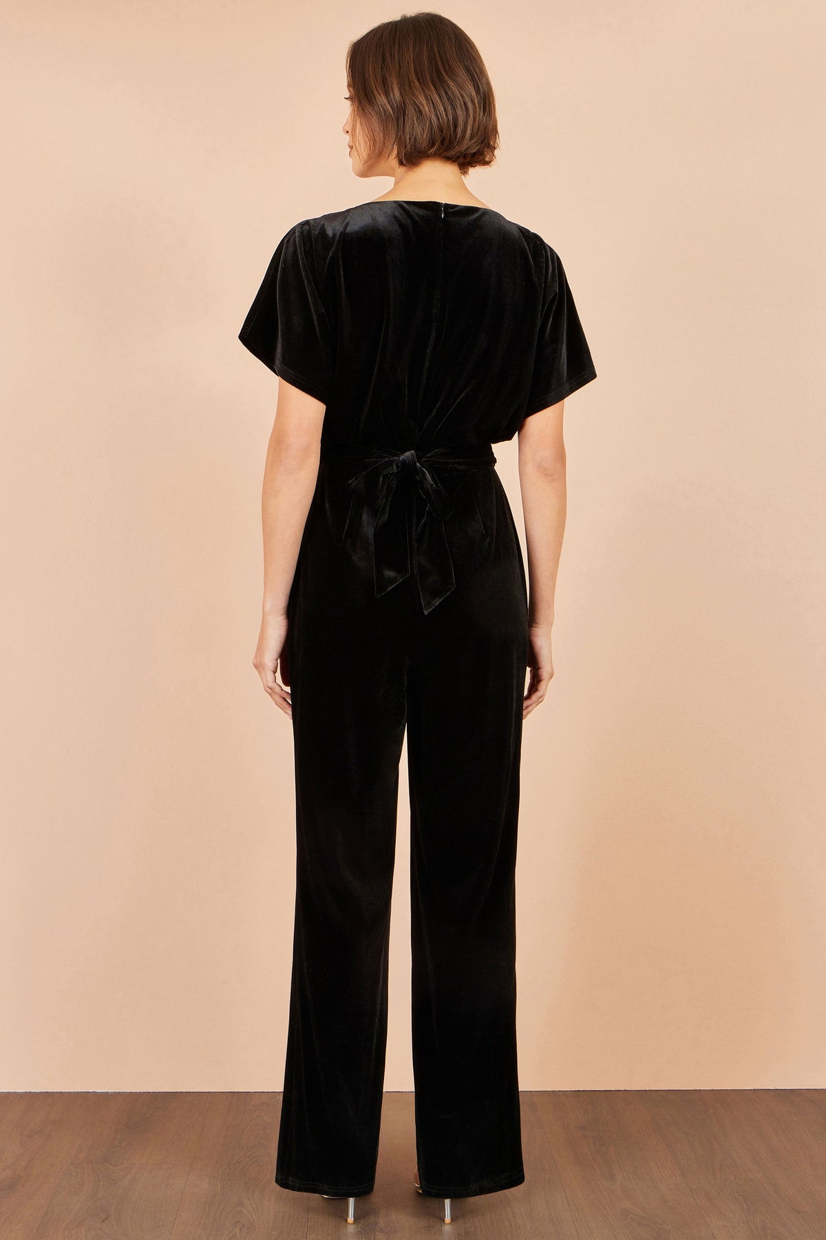Yumi Black Velvet Jumpsuit With Diamante Embellishment