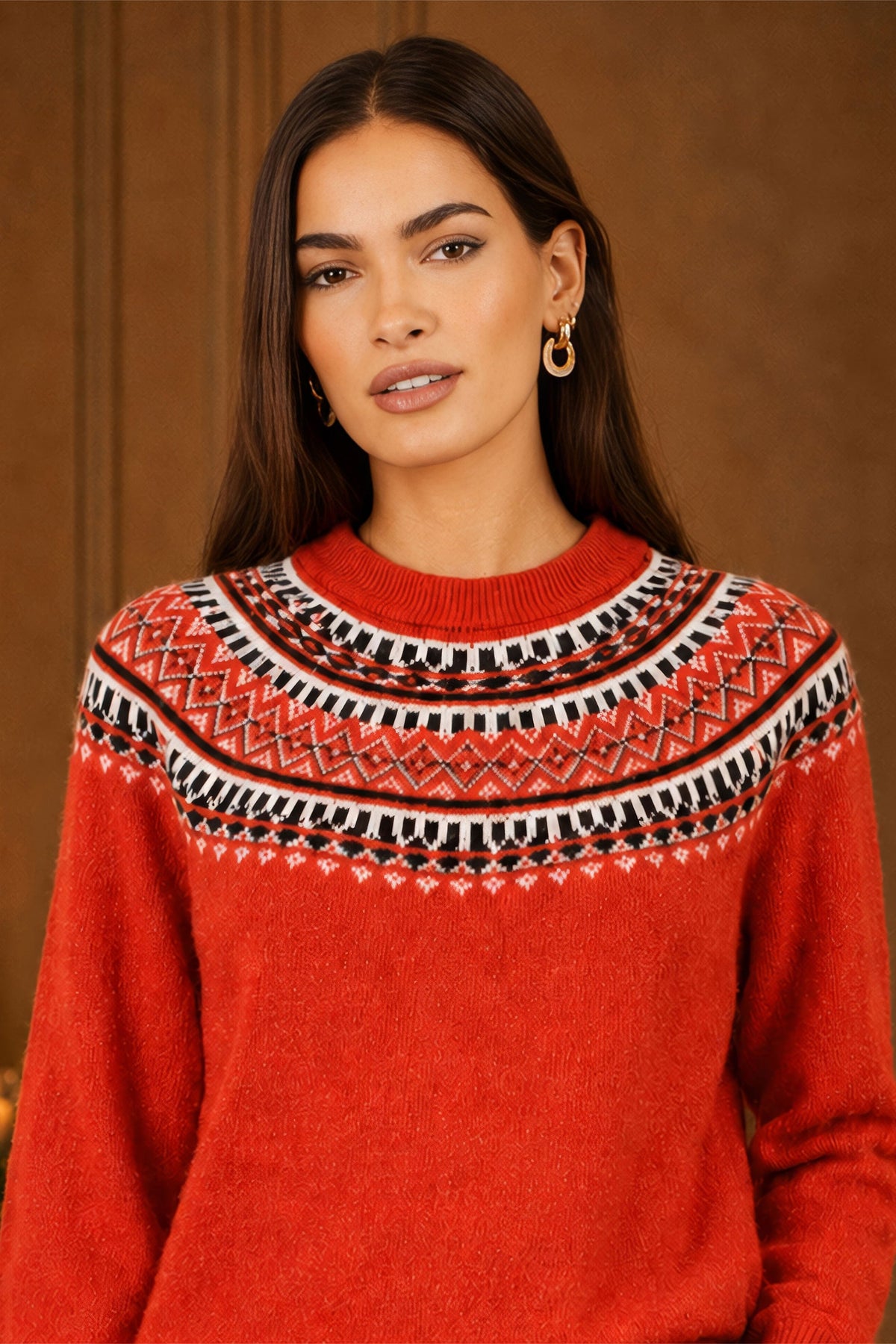 Yumi Red Relaxed Fairisle Jumper