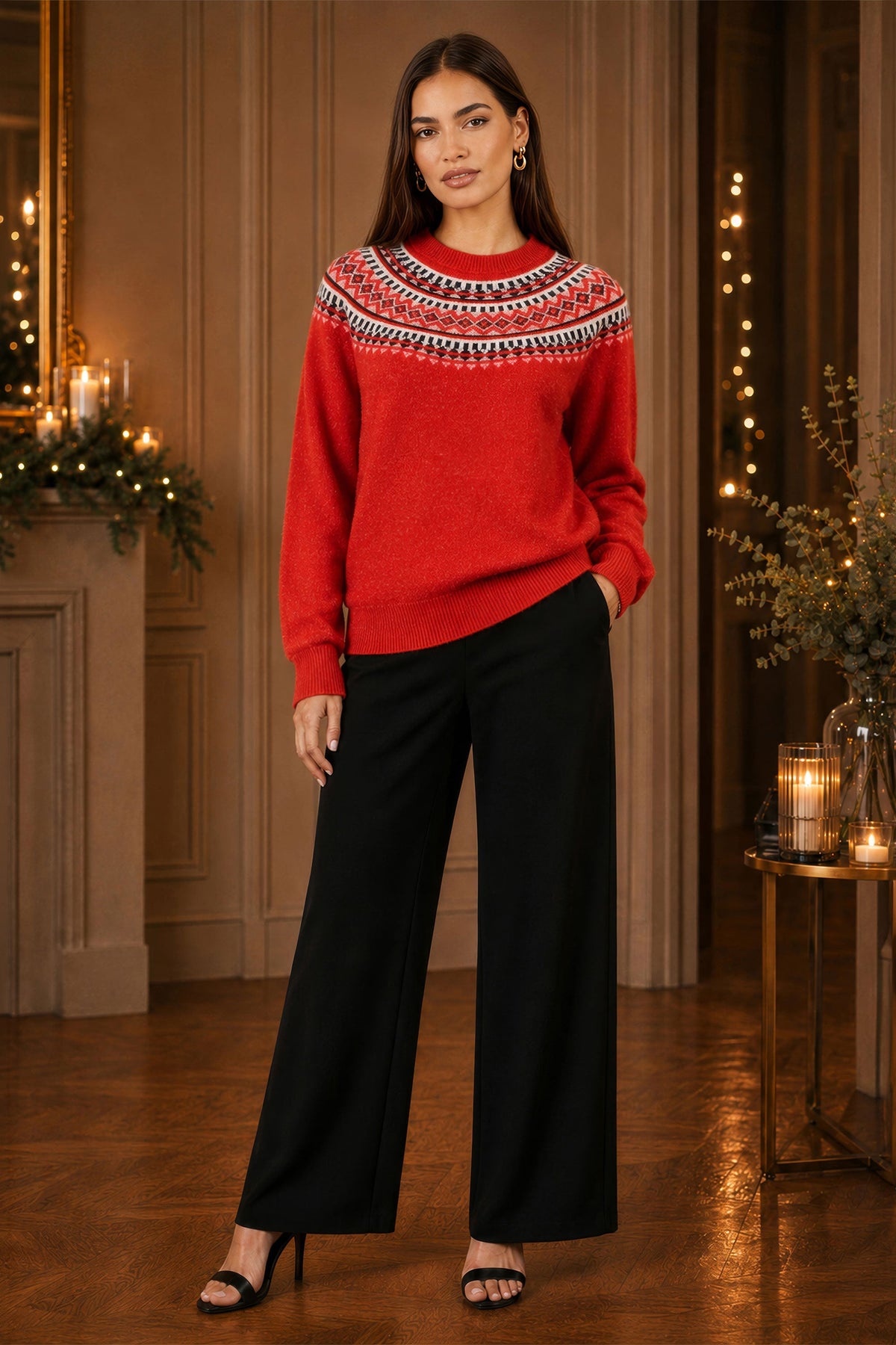 Yumi Red Relaxed Fairisle Jumper