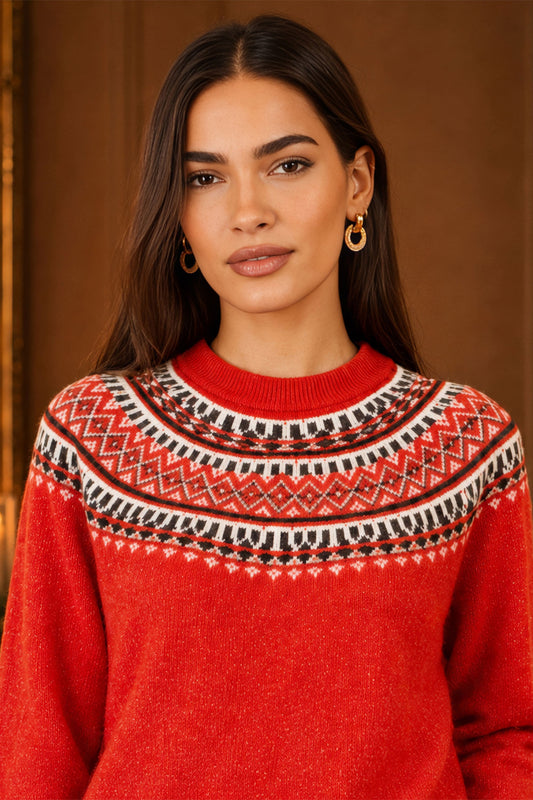 Yumi Red Relaxed Fairisle Jumper