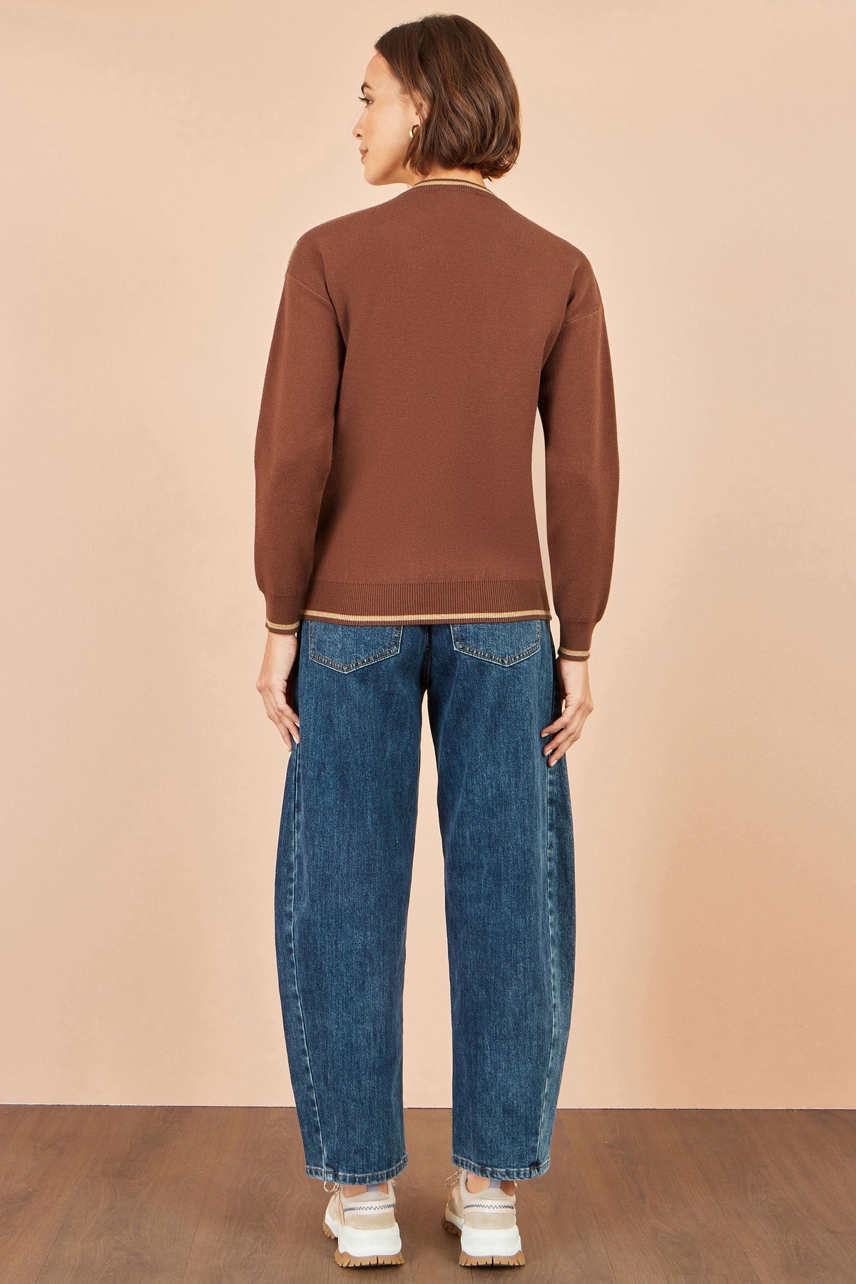 Yumi Brown Viscose Star Relaxed Jumper With Sparkle