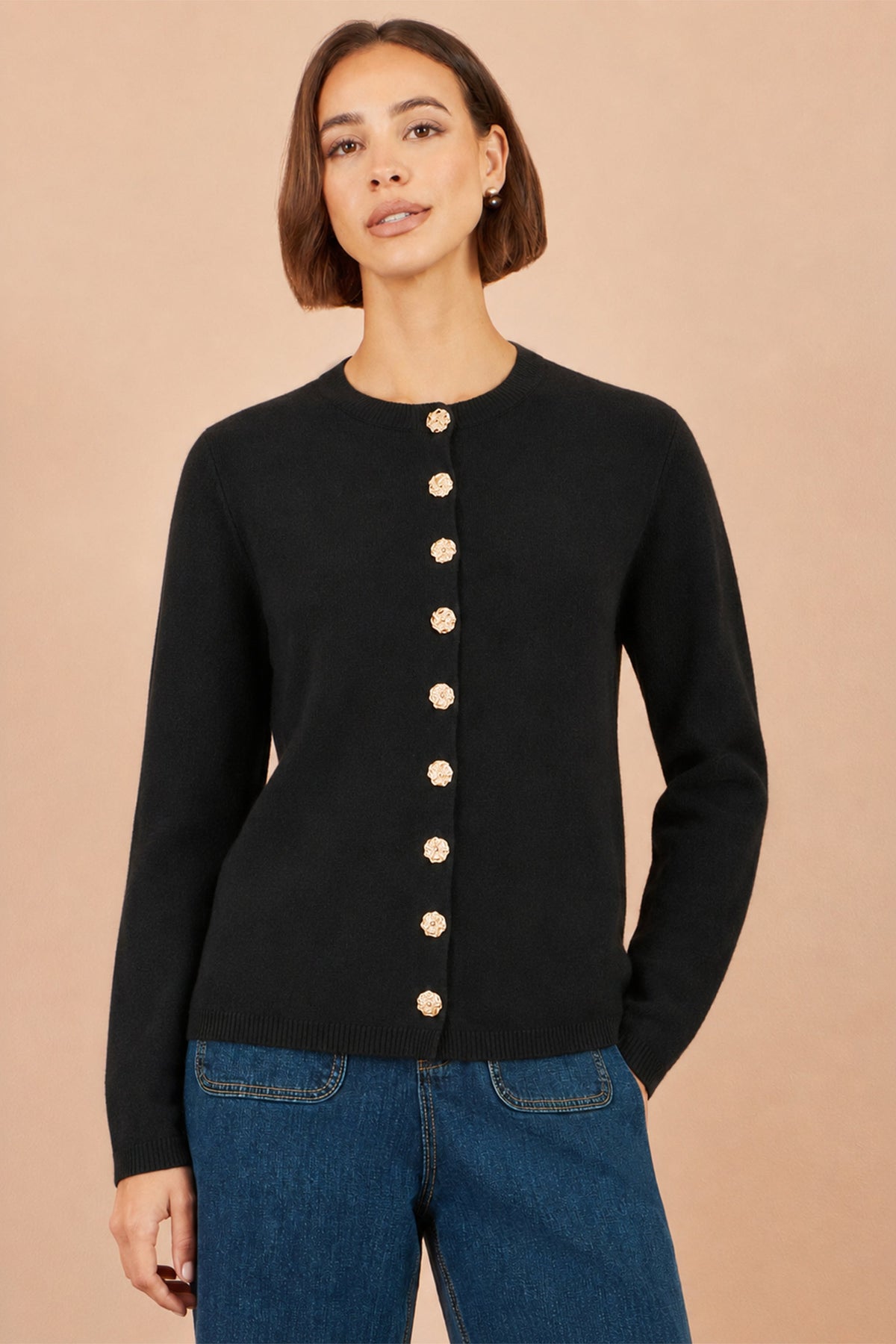 Yumi Black Knitted Fitted Peplum Cardigan