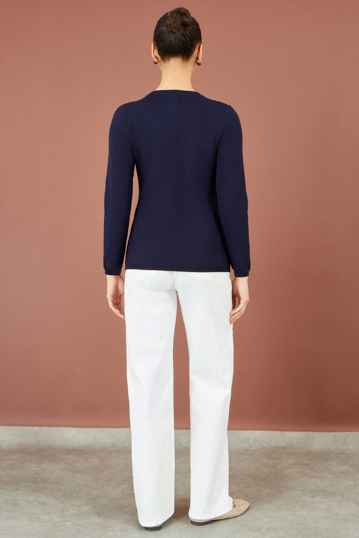 Yumi Navy Knitted Fitted Peplum Cardigan