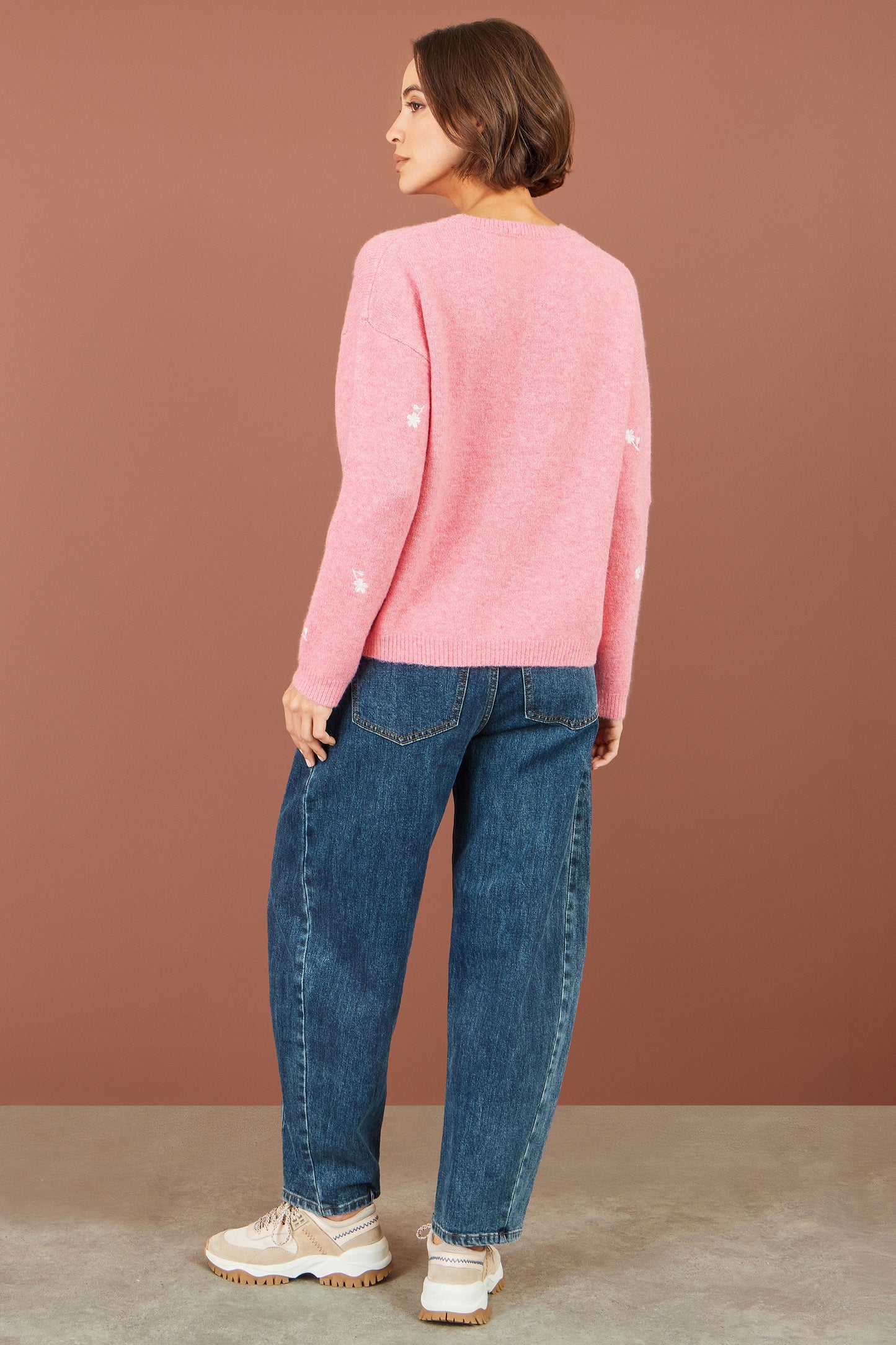 Yumi Pink Daisy Embroidered Relaxed Jumper