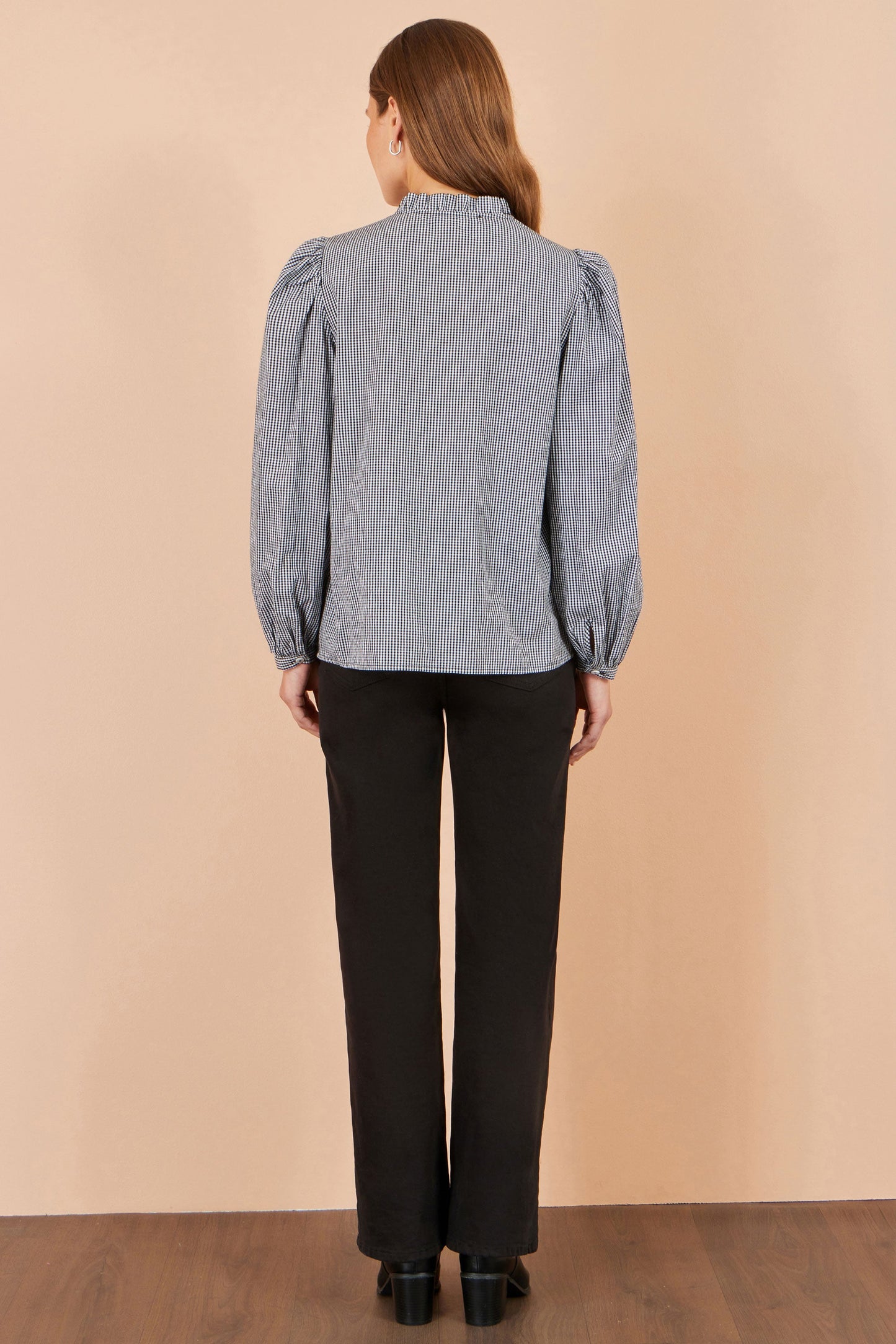 Yumi Black Cotton Gingham Embroidered Shirt