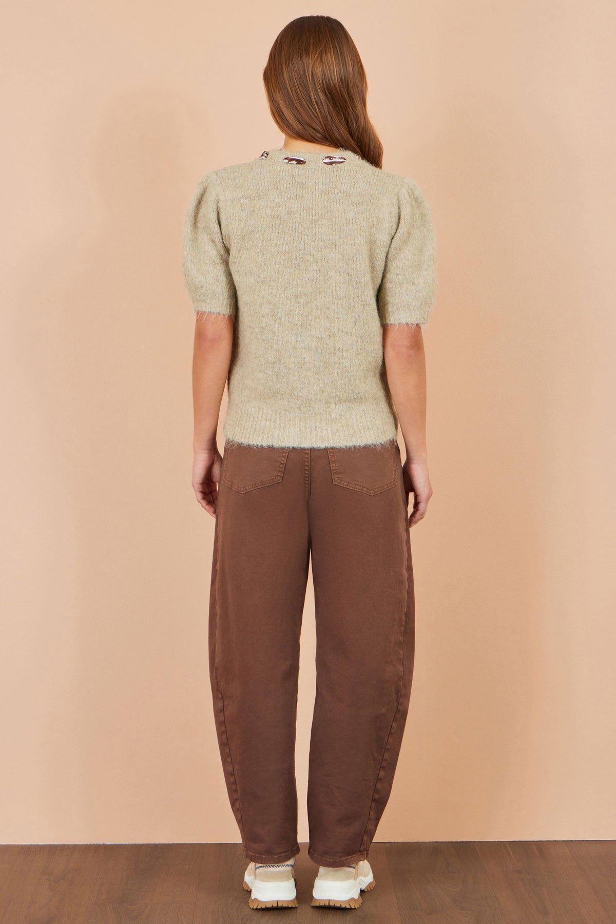 Yumi Beige Fluffy Jumper With Scarf Detail