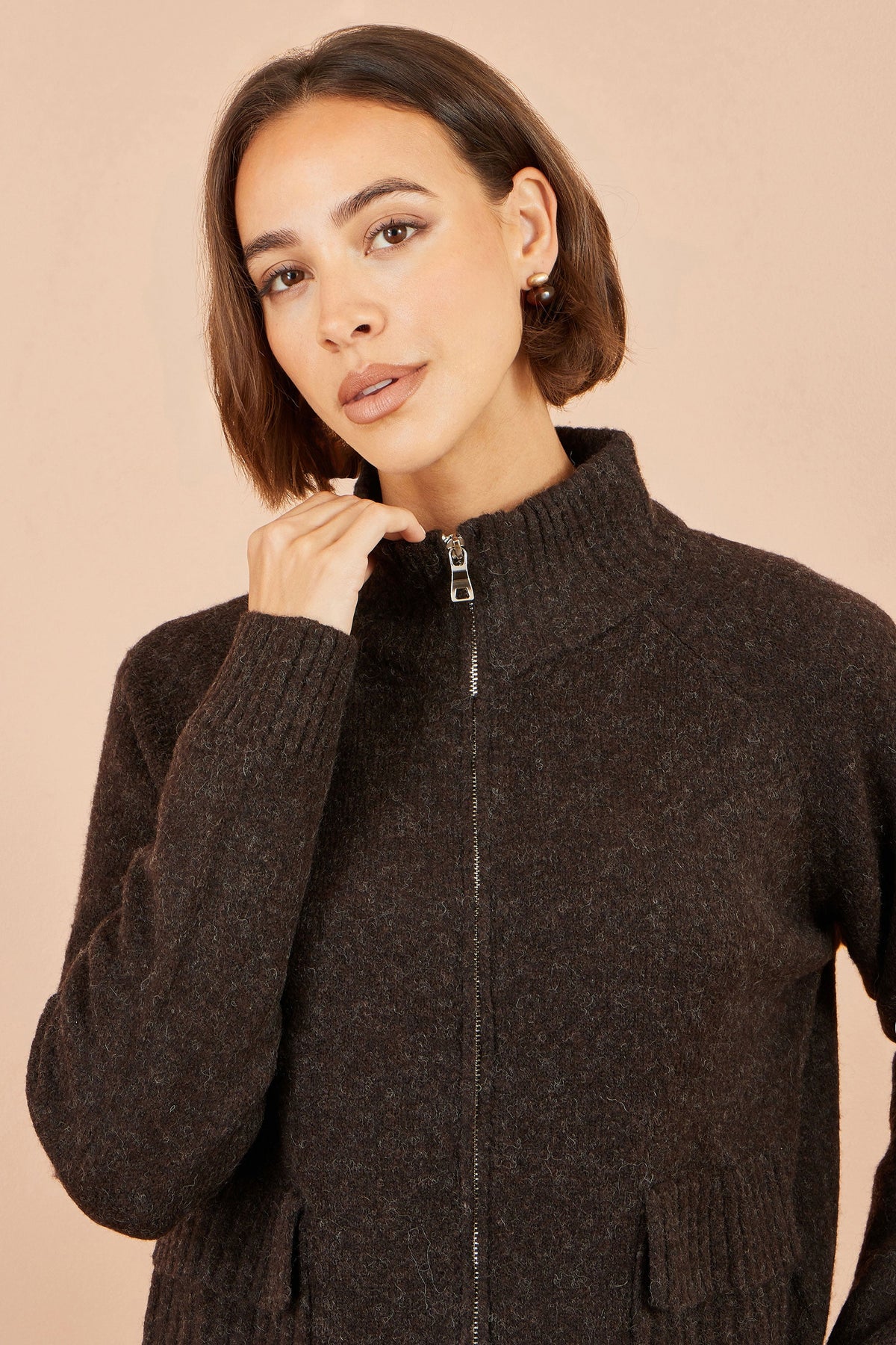 Yumi Brown Zip Up Cardigan