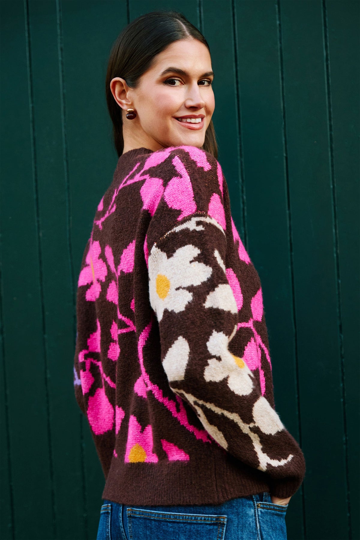 Yumi Multicolour Floral Intarsia Relaxed Fit Jumper