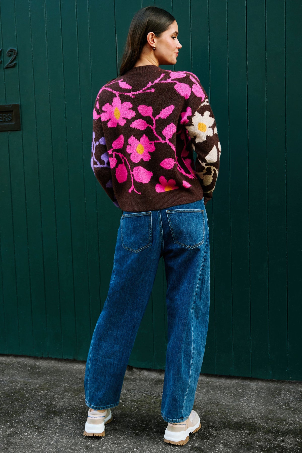 Yumi Multicolour Floral Intarsia Relaxed Fit Jumper