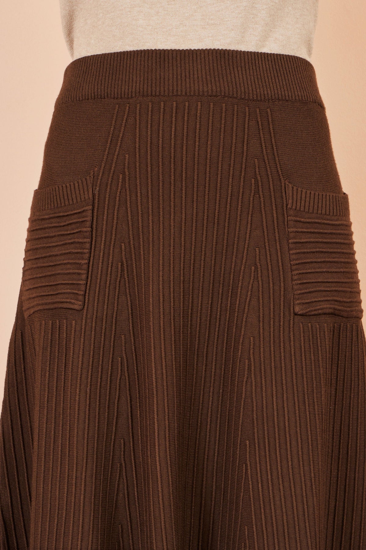 Yumi Brown Knitted Midi Skirt With Pockets