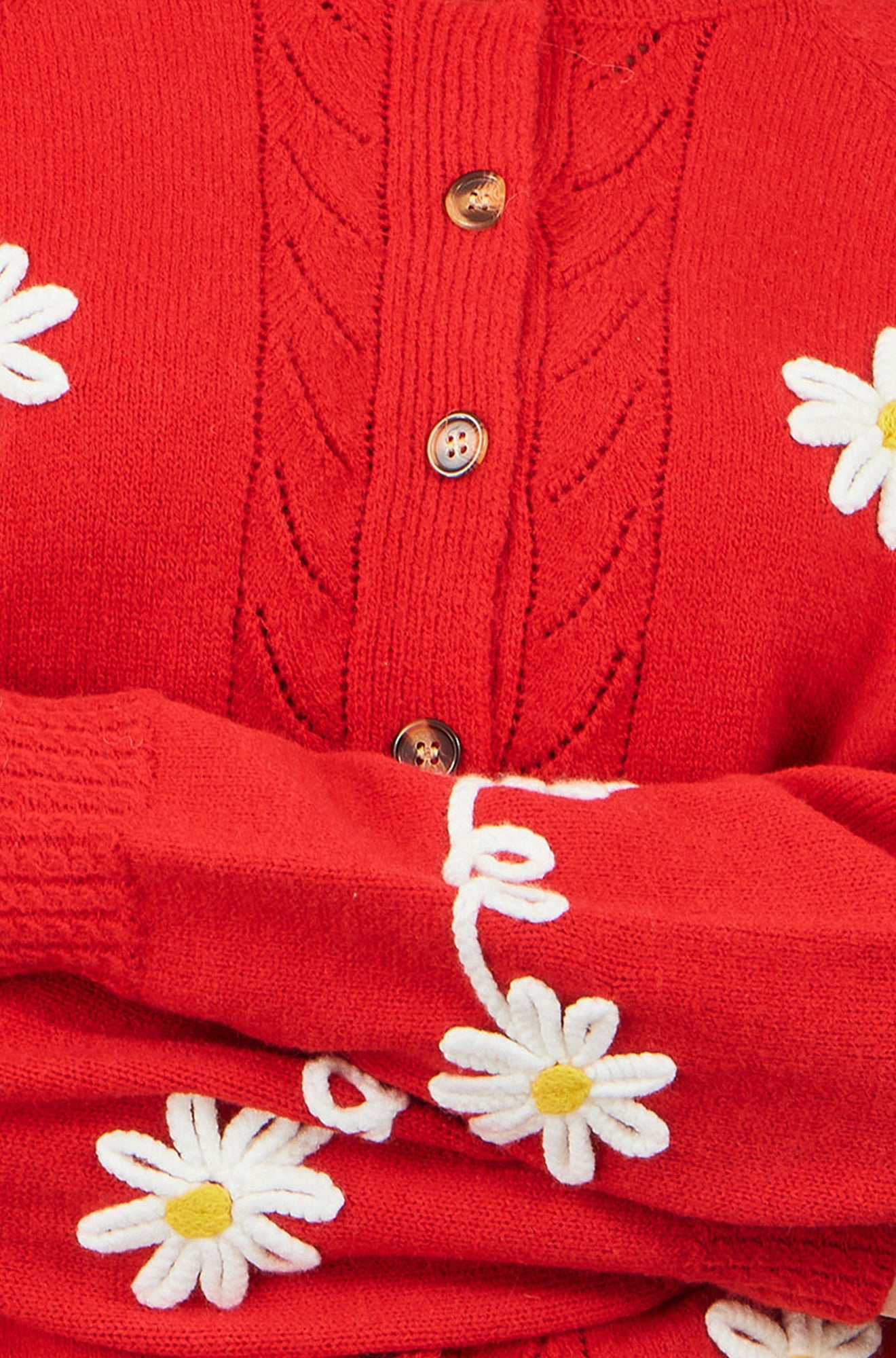 Yumi Red Daisy Stitch Cardigan