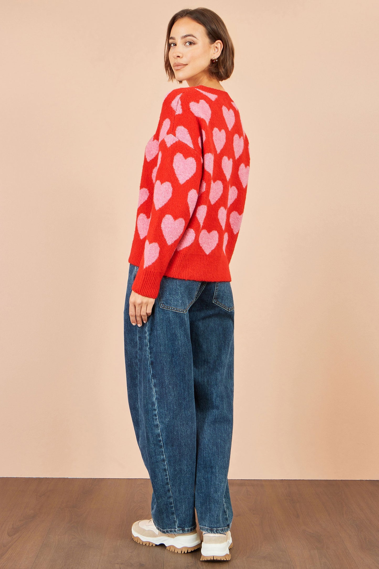 Yumi Pink Heart Intarsia Relaxed Jumper