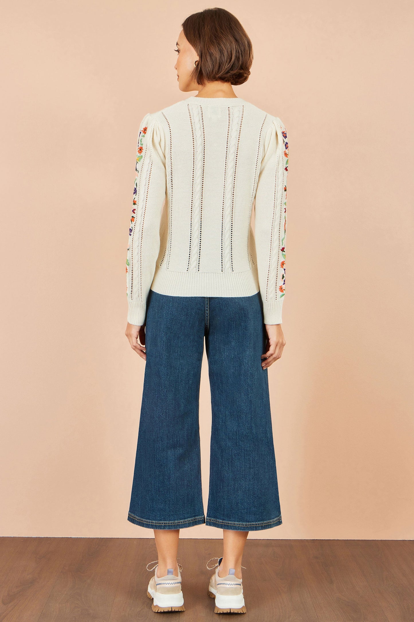 Yumi Ivory Floral Embroidery Cable Jumper