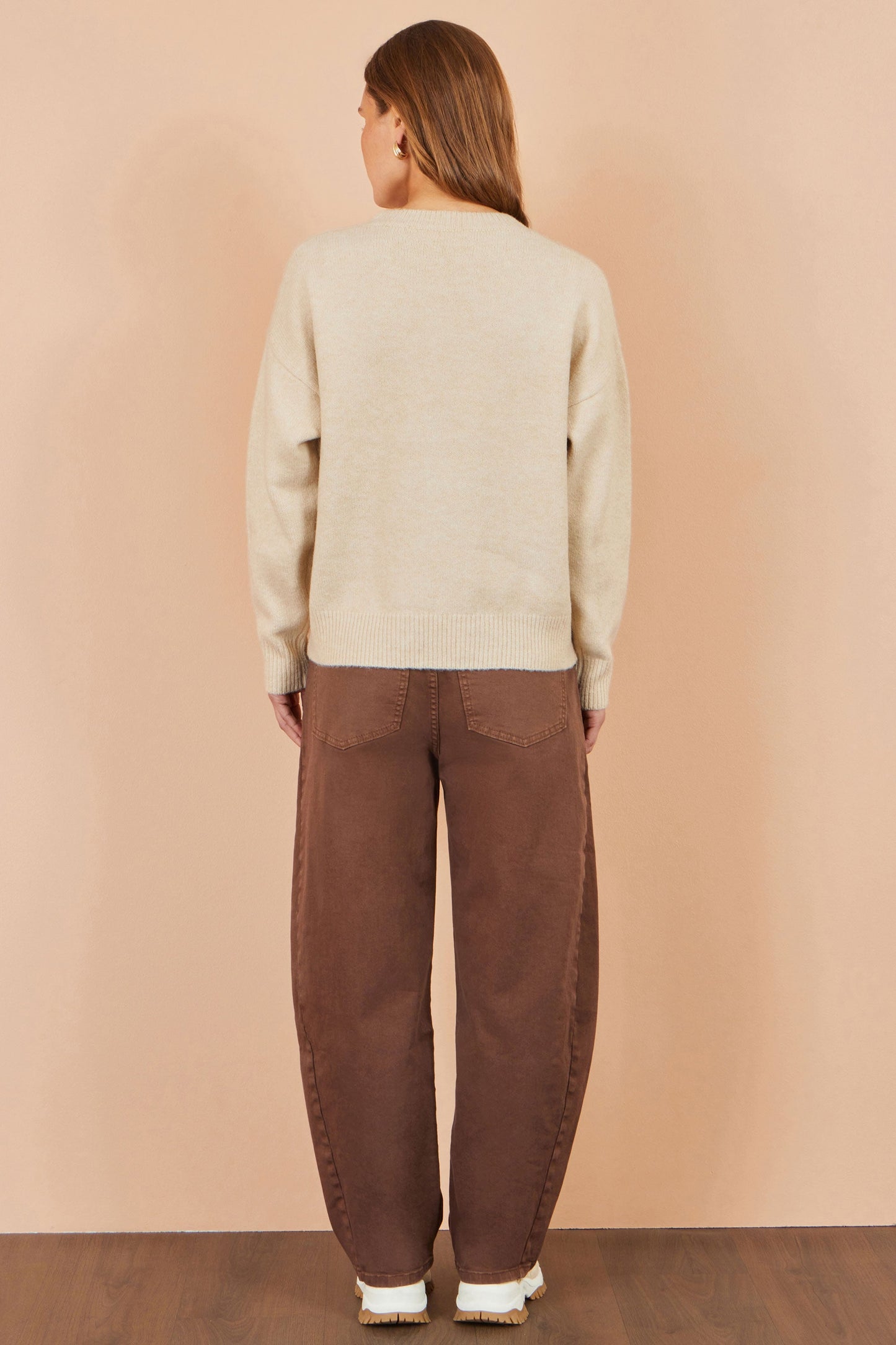 Yumi Beige Relaxed Crochet Flower Jumper