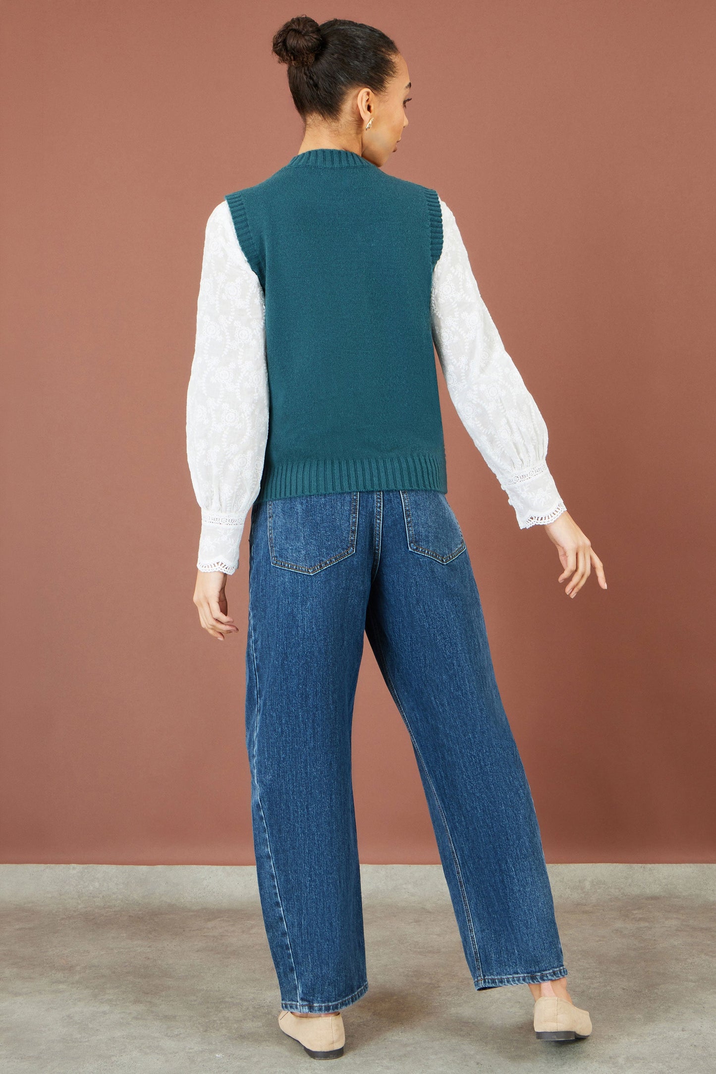Yumi Teal Flower Appliqué Knit Tank