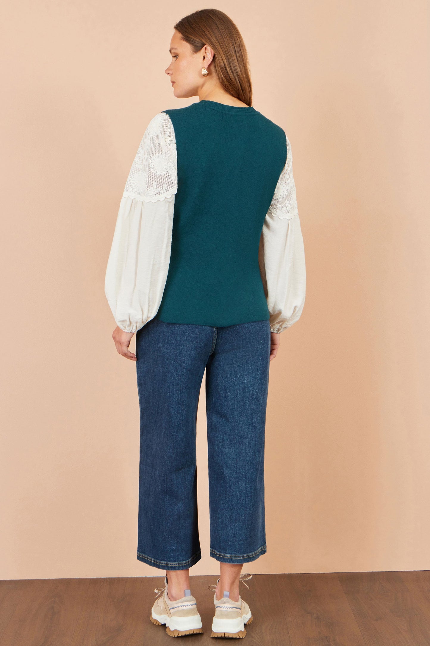 Yumi Teal Flower Applique Knit Waistcoat